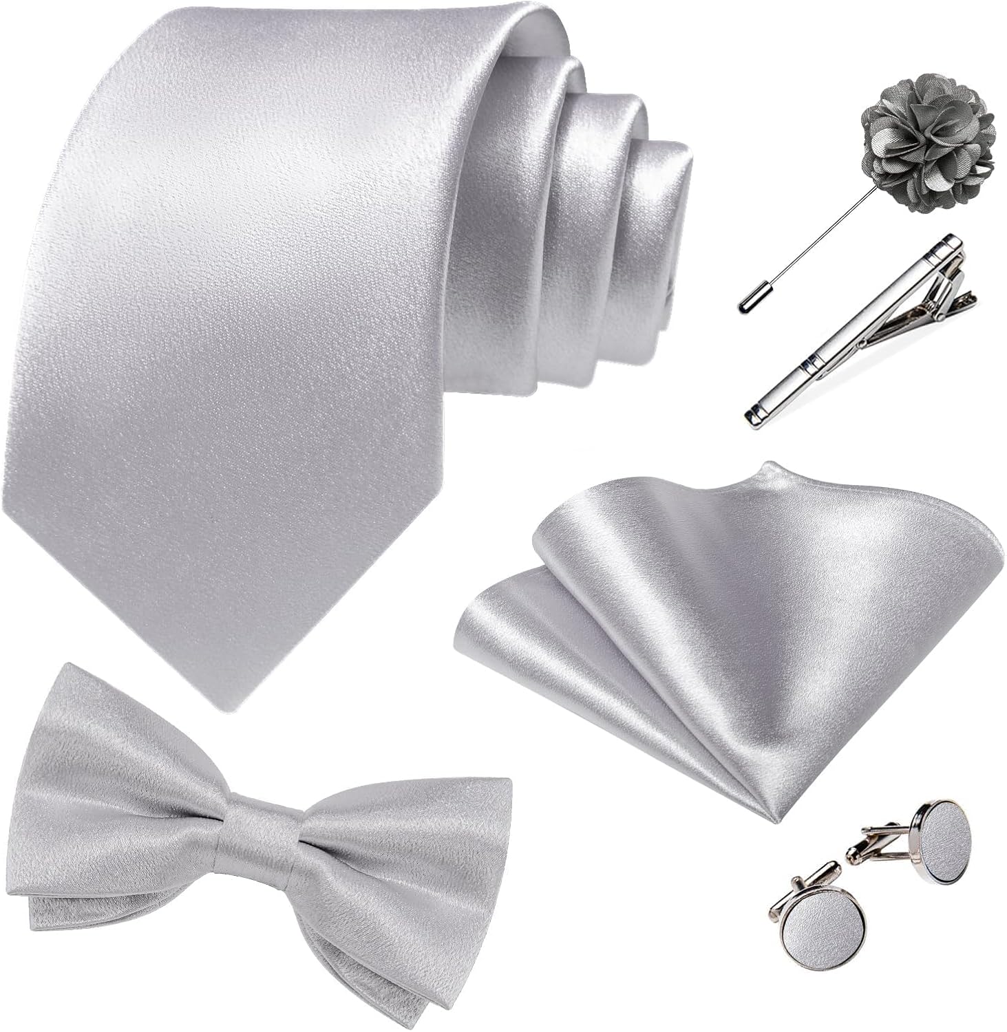DiBanGu Mens Satin Suit Vest and Tie Set 8PCS Solid Waistcoat and Bowtie with Lapel Pin for Tuxedo Dress Vest Wedding Formal