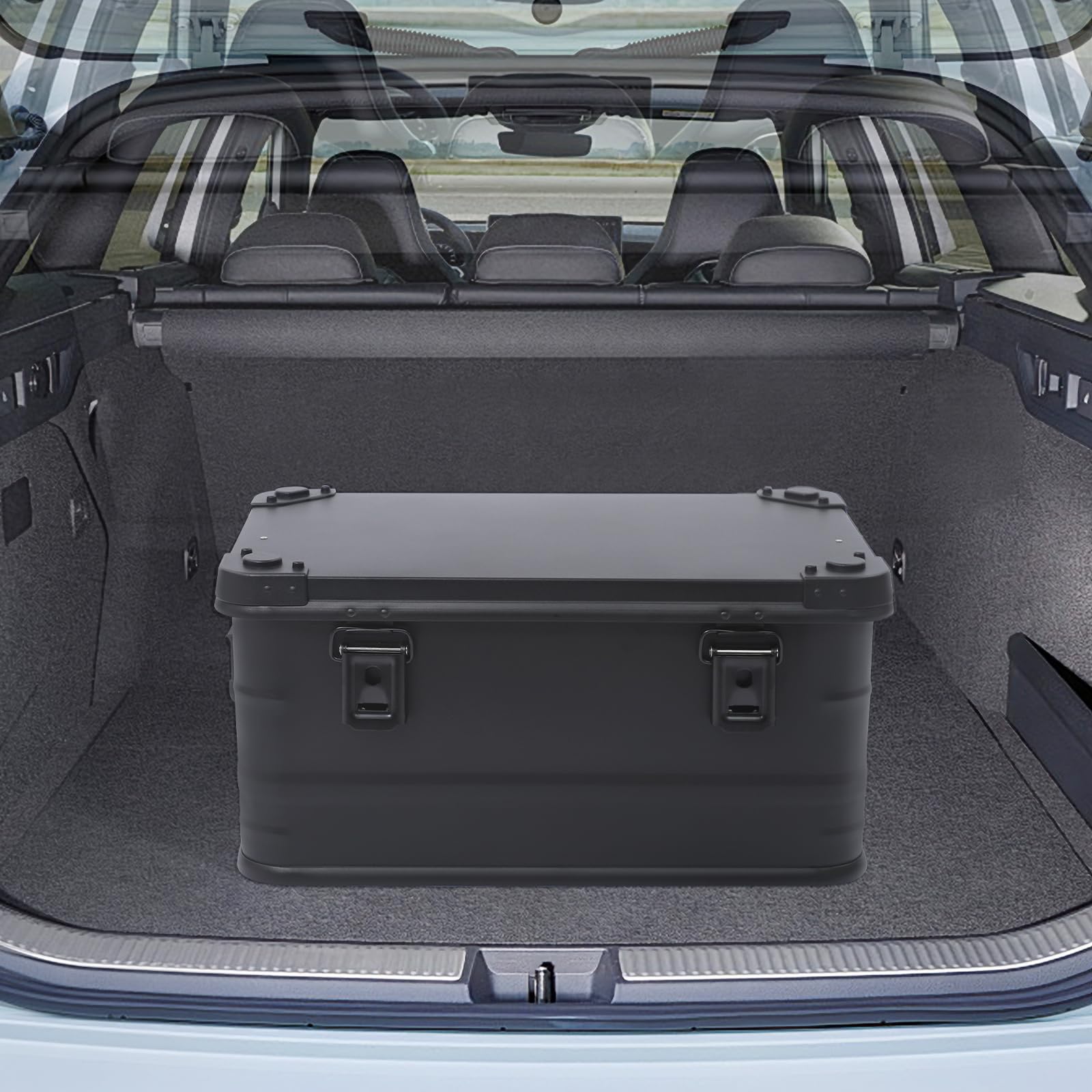 Aufbewahrungsbox mit Deckel 50L, Camping Transportbox Aluminium Wasserdicht, Stapelbar Metallbox Verschlussclips, stoßfest mit Dichtung, Outdoor Kiste für Camping, Angeln, Auto, Werkstatt