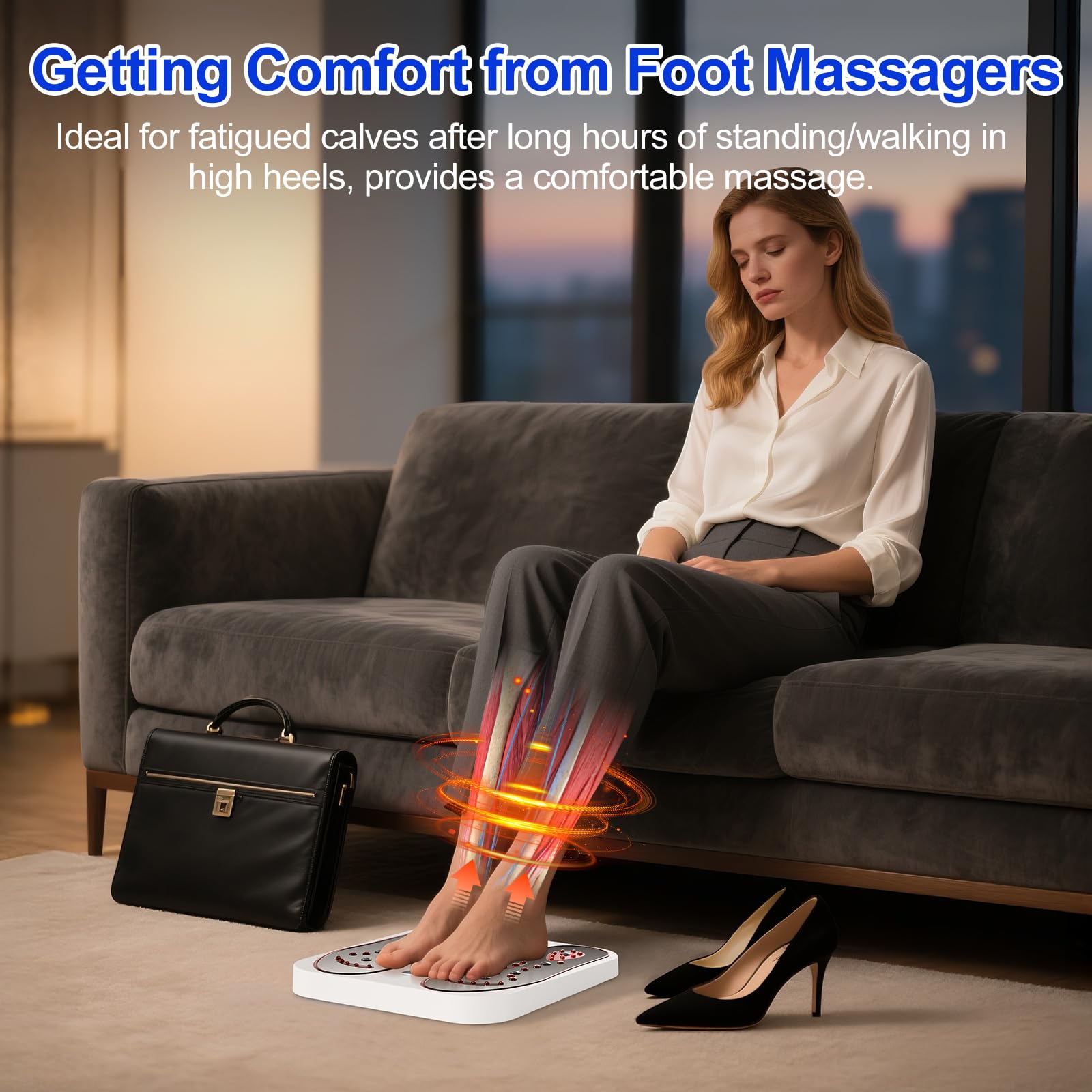Massaggiatore per Piedi, EMS Massaggio Piedi, Massaggiatore Plantare con Riscaldamento e Magneti 8 Modalità e 20 Intensità, Massaggia Elettrico per Muscolare