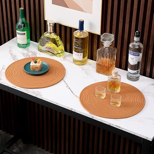 Miniatura 8 de Paquete de 6 manteles individuales tejidos de yute, 13.8 pulgadas trenzados, manteles individuales redondos de ratán, manteles individuales vintage,