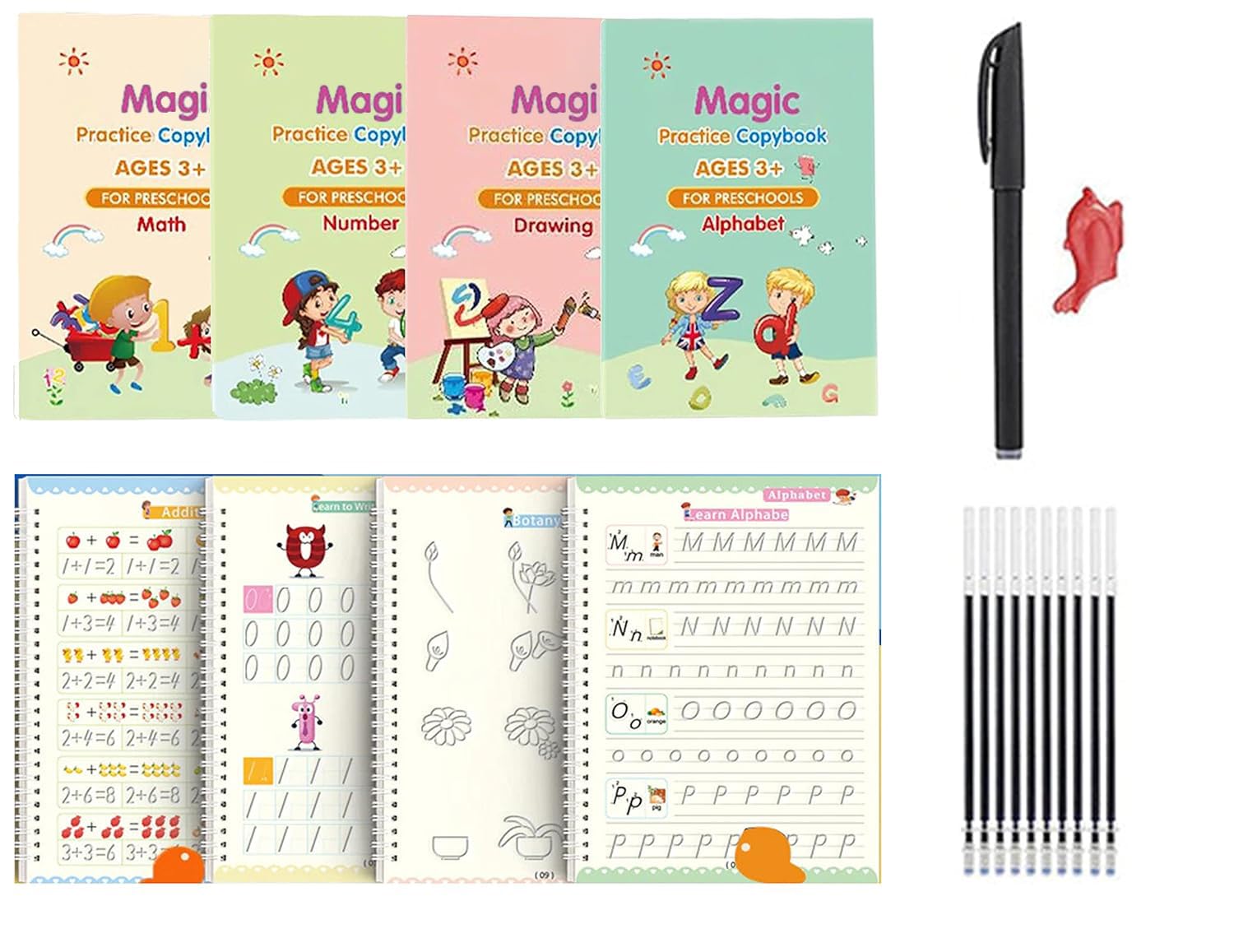 VGRASSP Magic Practice Copybook for Preschoolers, Number & Letter Tracing Book (4 Book + Pen + 10 Refill + Grip) (B0BNJ2KVWF) Amazon Price History, Amazon Price Tracker