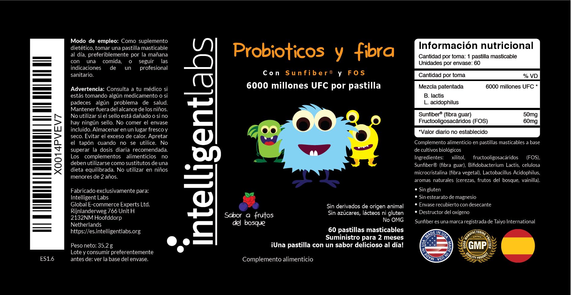 Intelligent Labs Pack 2-en-1: Probióticos Adultos (50 Mil Millones UFC) y Niños (6 Mil Millones UFC). Con Prebióticos, 60 Porciones. Suministro para 60 Días. Refuerzo de la Flora Intestinal. (189 cara