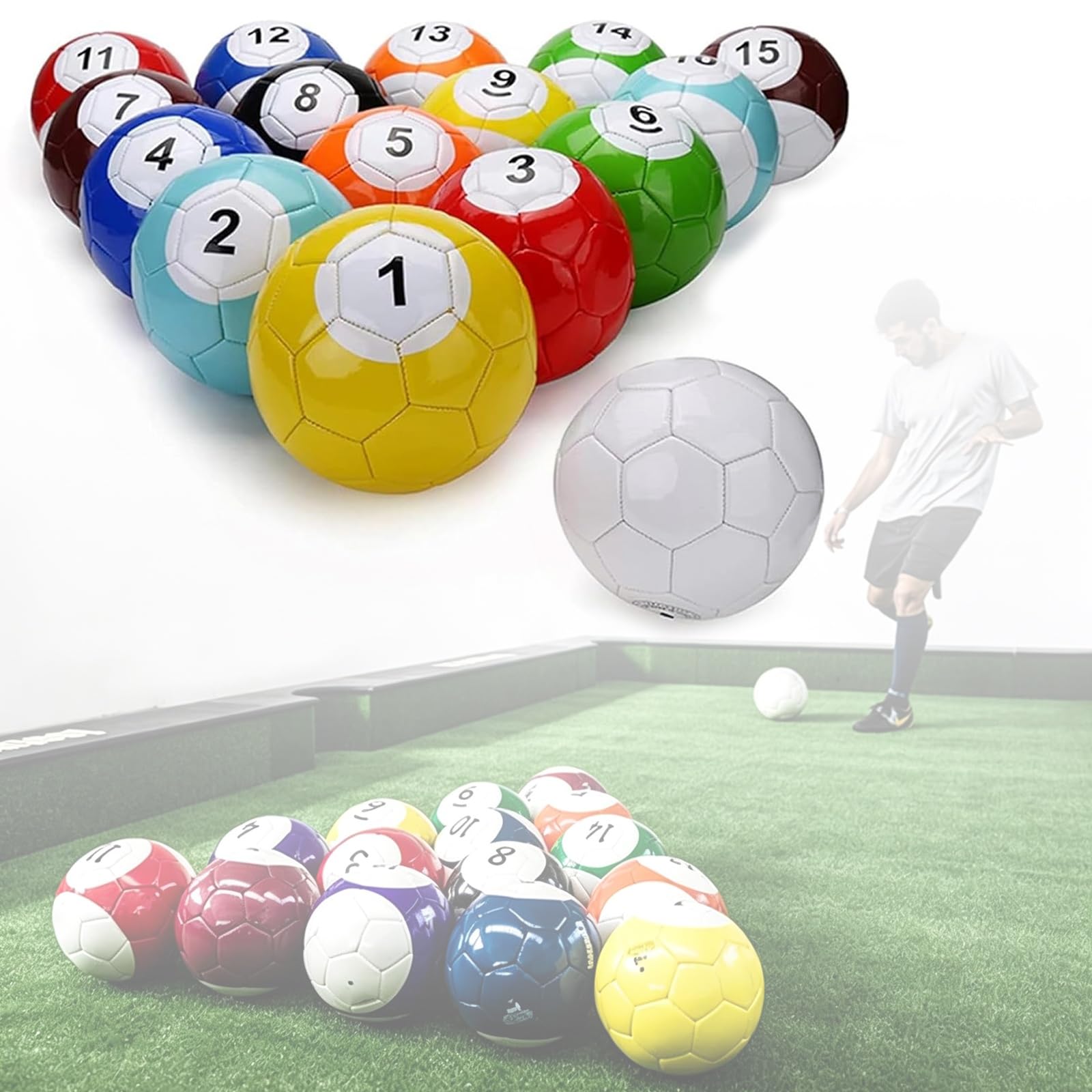 Zestaw piłek bilardowych Footpool, 16 szt., PU | Skóra PU, 16 sztuk, ogród/podwórko/impreza, piłka nożna/snooker/kopniak, na zewnątrz/wewnątrz, rodzinna zabawa