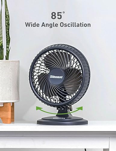 Miniatura 8 de HOLMES Ventilador de mesa Blizzard de 7 pulgadas, 3 cuchillas, 2 velocidades, oscilación de 70 grados, cabezal inclinable ajustable, color negro