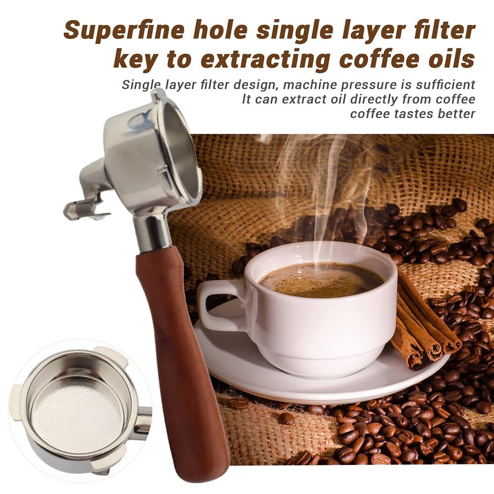 Portafiltro da 51 mm con doppio beccuccio e manico in legno massello, cestino non pressurizzato a 3 orecchie per macchina da espresso, in acciaio inossidabile