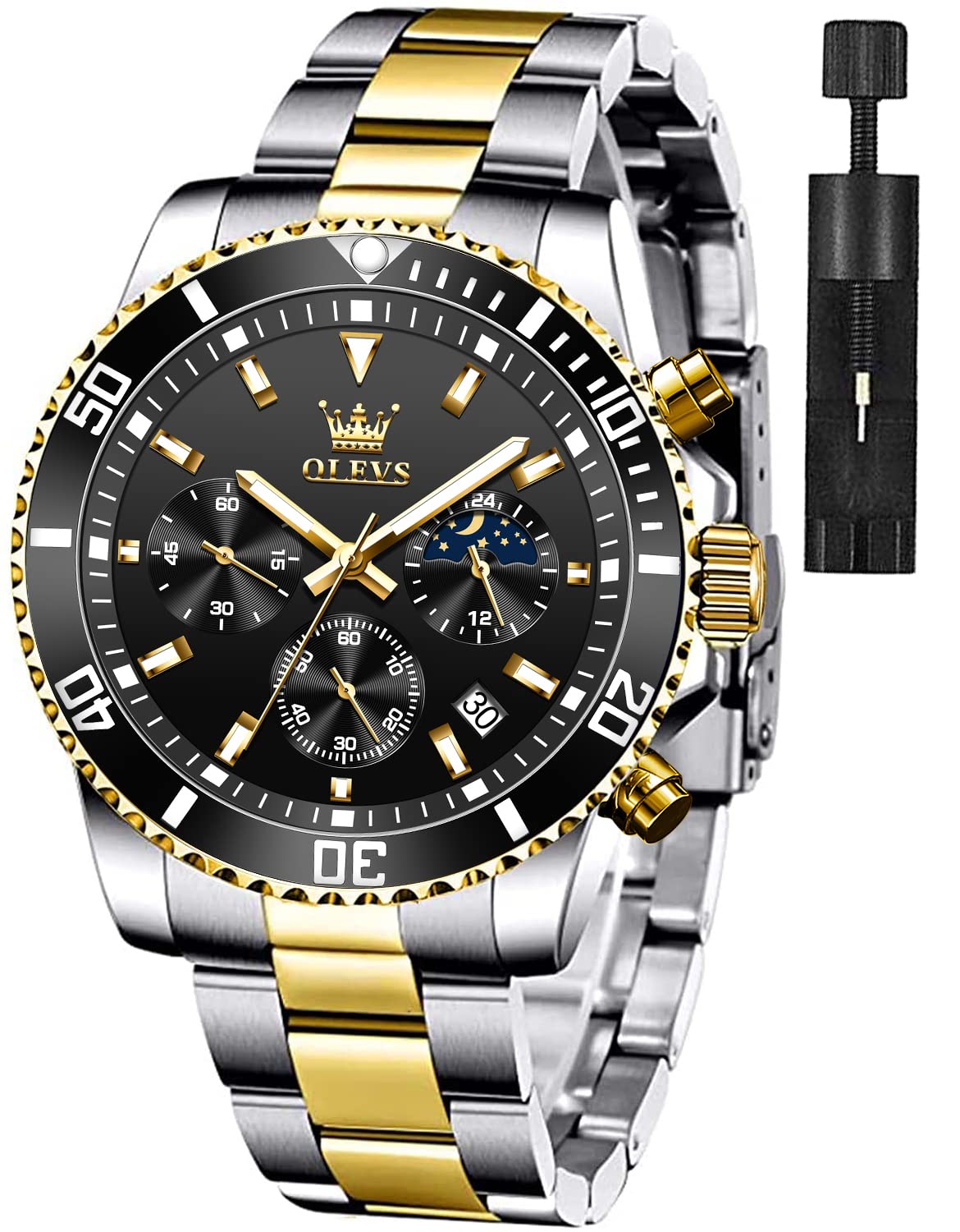 OLEVSWatches for Men Classic with Date Business Dress Luxury Big Face Green/Black/Blue Waterproof Luminous Mens Wrist Watch Analog Two Tone Stainless Steel Men Watch