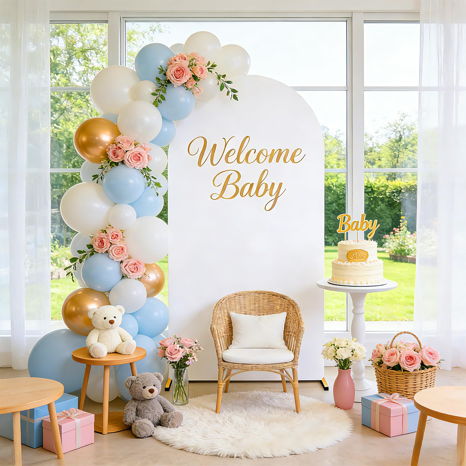 Cubierta de fondo de arco, parte superior redonda, doble cara, cubierta de arco de boda para boda, decoración de fiesta, cumpleaños, baby shower, banquete (Blanco, 1.2 * 2.2m)