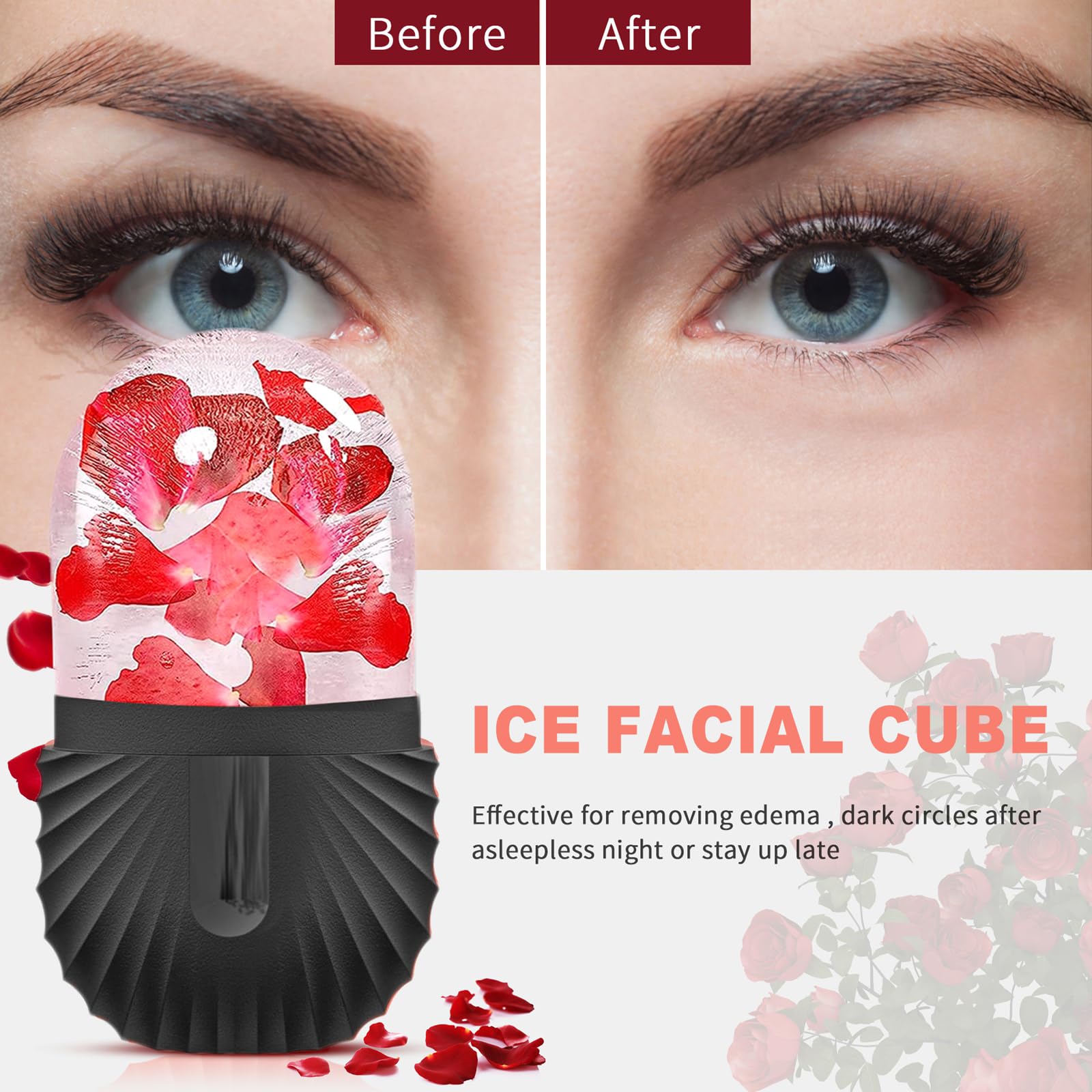 Joyeee Ice Roller, rodillo de hielo facial, Ojo Masaje Belleza facial Cuidado de la piel Compresa de hielo Reduce los poros, antiarrugas, reduce la hinchazón, mejora la elasticidad de la piel, Negro