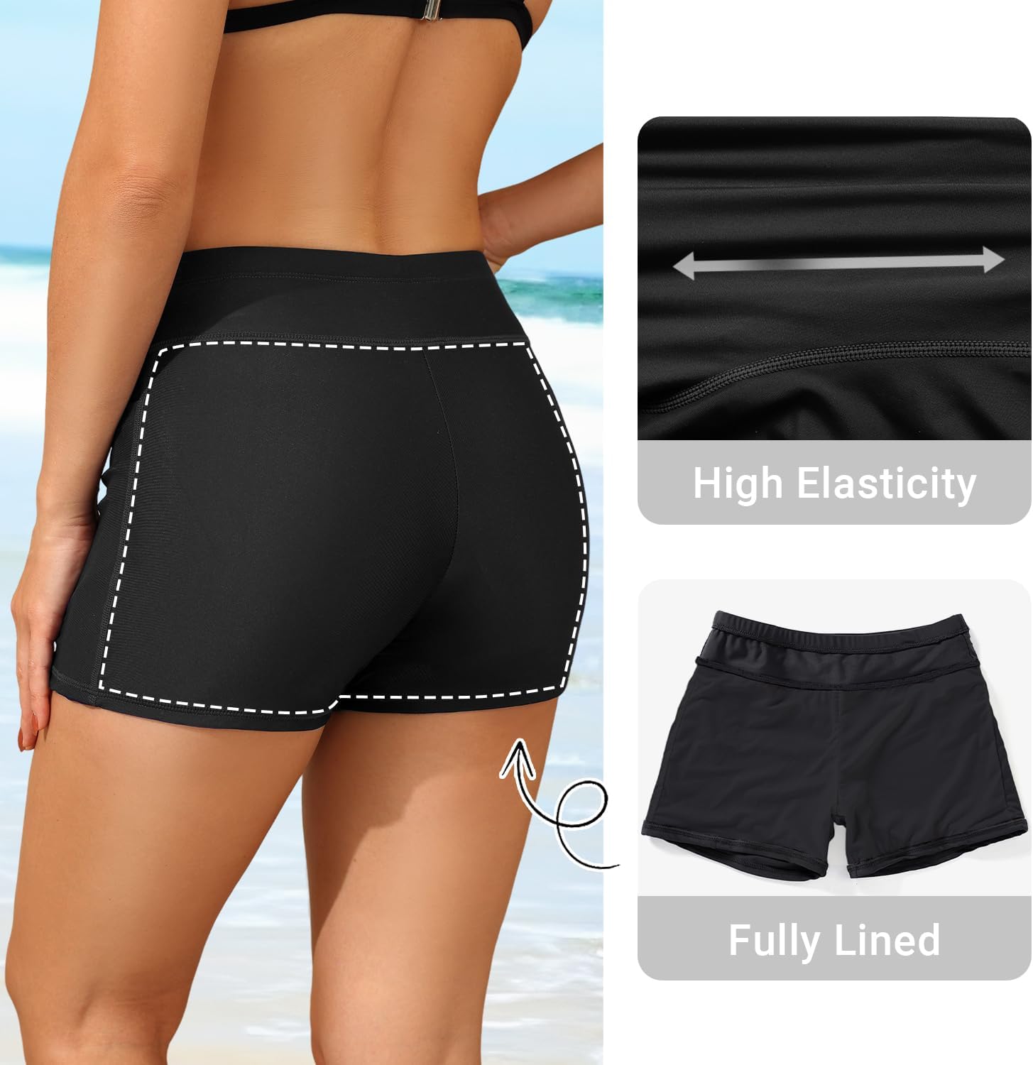 Daci Womens Tummy Control Swim Shorts - 3"/5" High Waisted Bathing Suit Short with Pockets Liner UPF 50+ 2026 Swimsuit Bottom