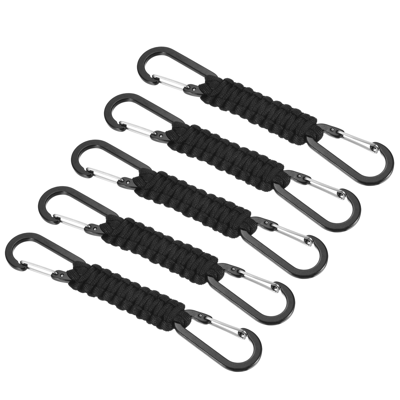 PATIKIL Paracord Keychain, 5 Pack Braided Lanyard Key Clip Double D Rings Leather Belt Survival Keychains for Keys, Men, Women, Black
