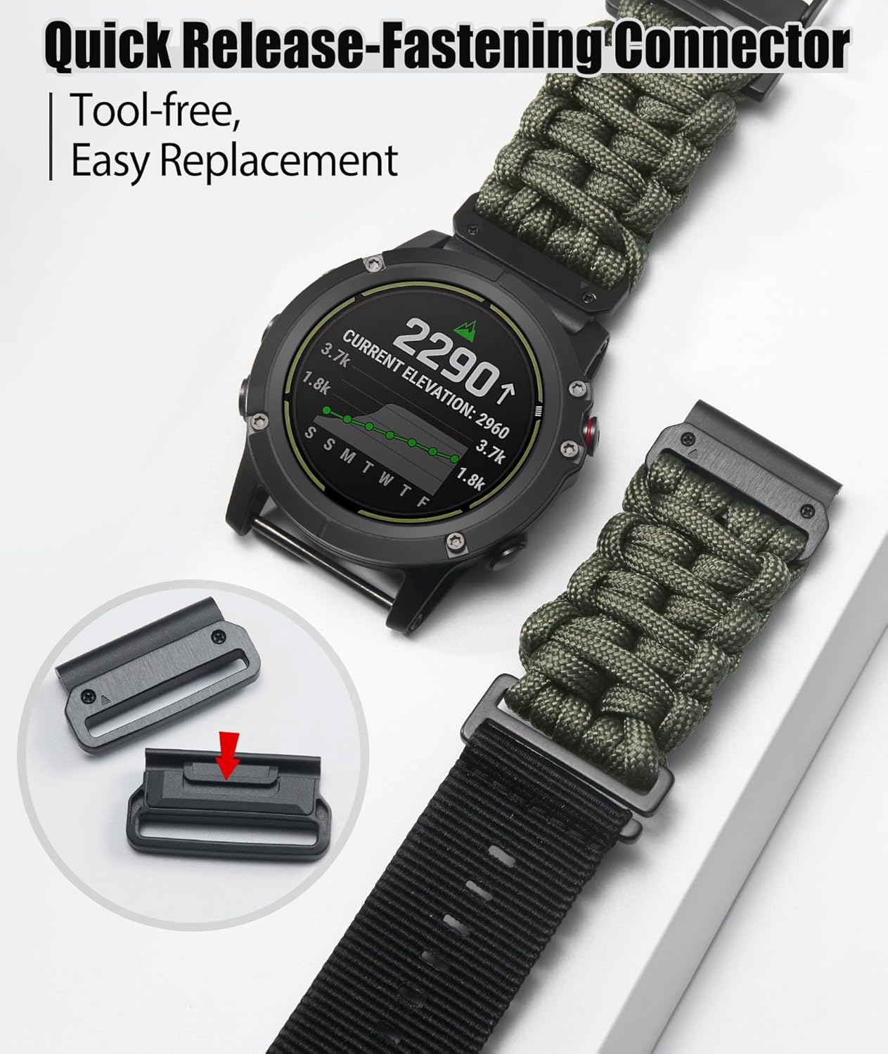 BINLUN Compatible with Garmin Watch Band 20mm/22mm/26mm 550 Paracord Rugged Military Braided Nylon Watch Strap Design for Garmin Fenix/Fit for Forerunner for MARQ for Descent - Image 2