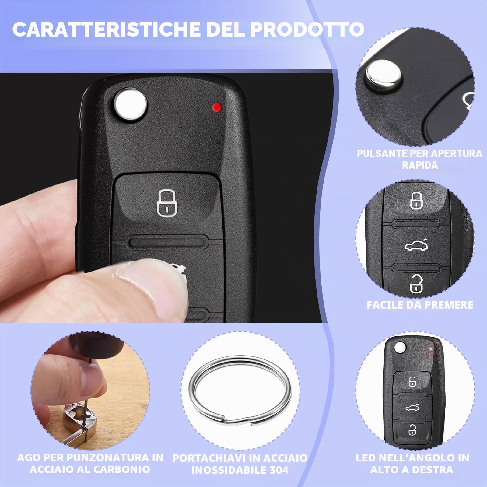 Telecomando Custodia Chiave Auto Compatibile VW Golf MK6 Polo T5 Caddy EOS Jetta Transporter Tiguan Touran Sharan Scirocco Passat Bettle Octavia Leon