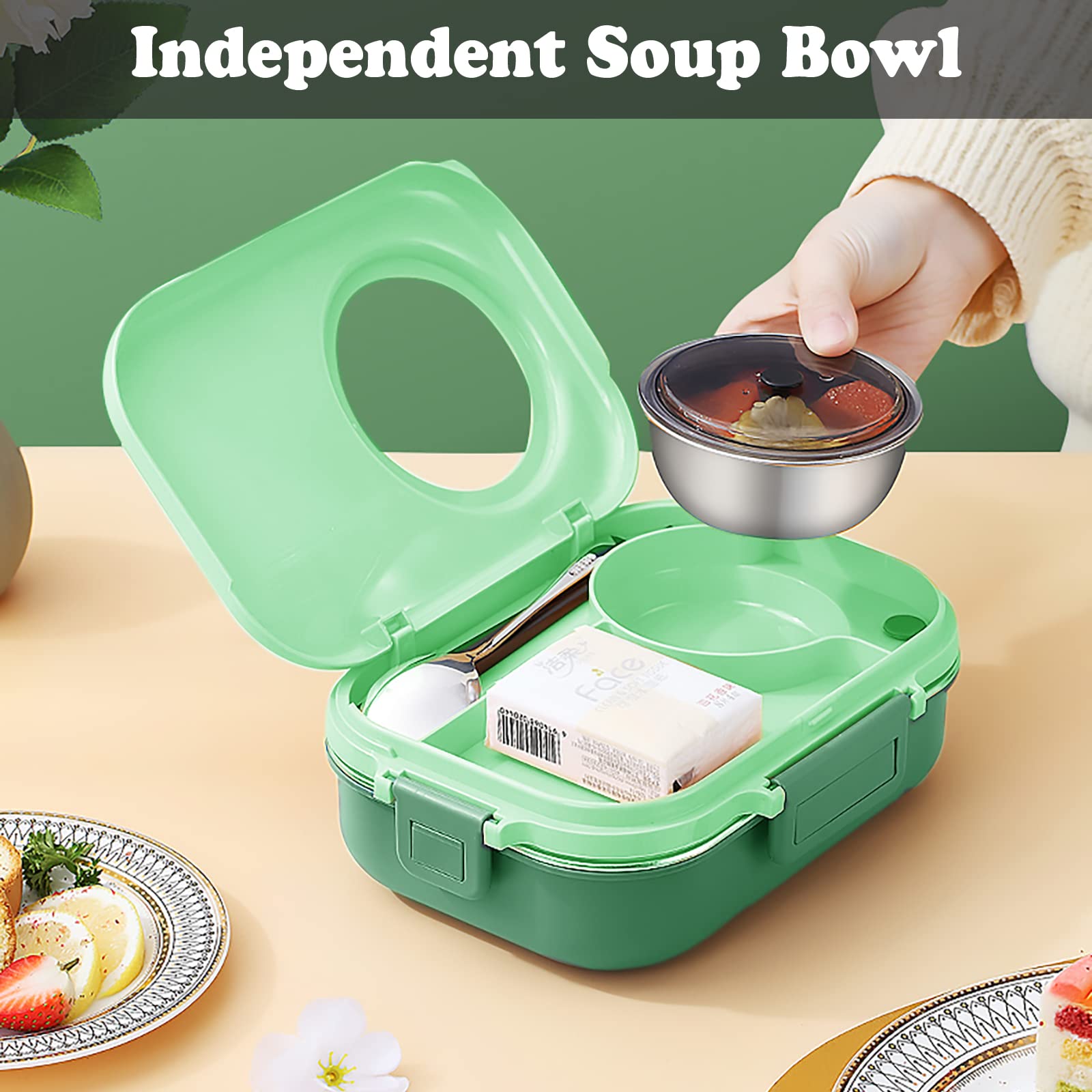 Contenitore per il pranzo Bento a 3 scomparti con ciotola per zuppa, borsa termica per il pranzo e utensili portatili, contenitori per il pranzo in acciaio inox, contenitore per il pranzo