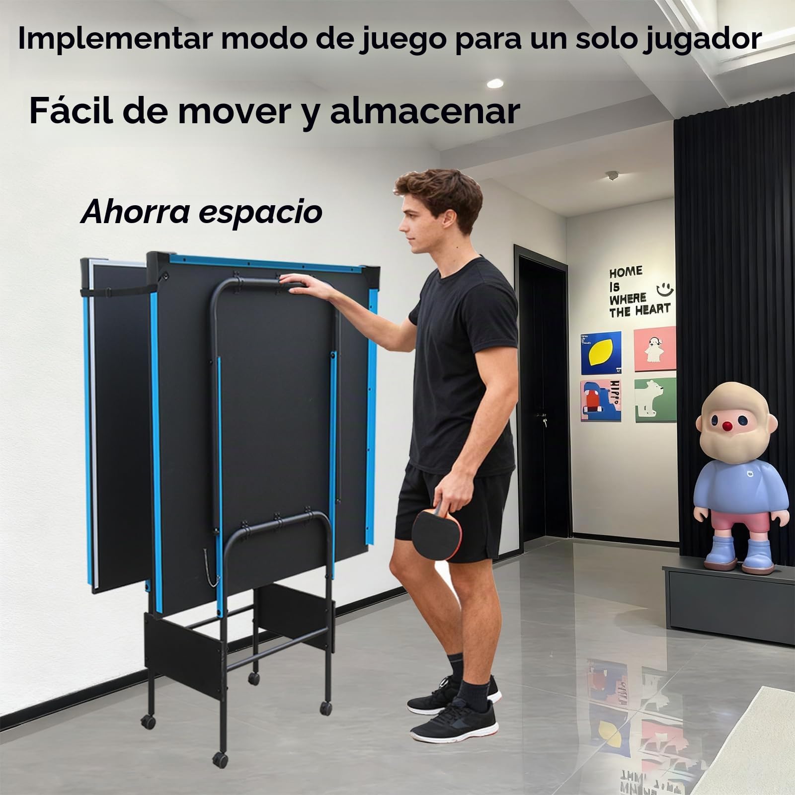 Mesa de Ping Pong Plegable, Mesa de Tenis con Palas y Red para Uso Interior y Exterior, 210 x 117 x 76 cm