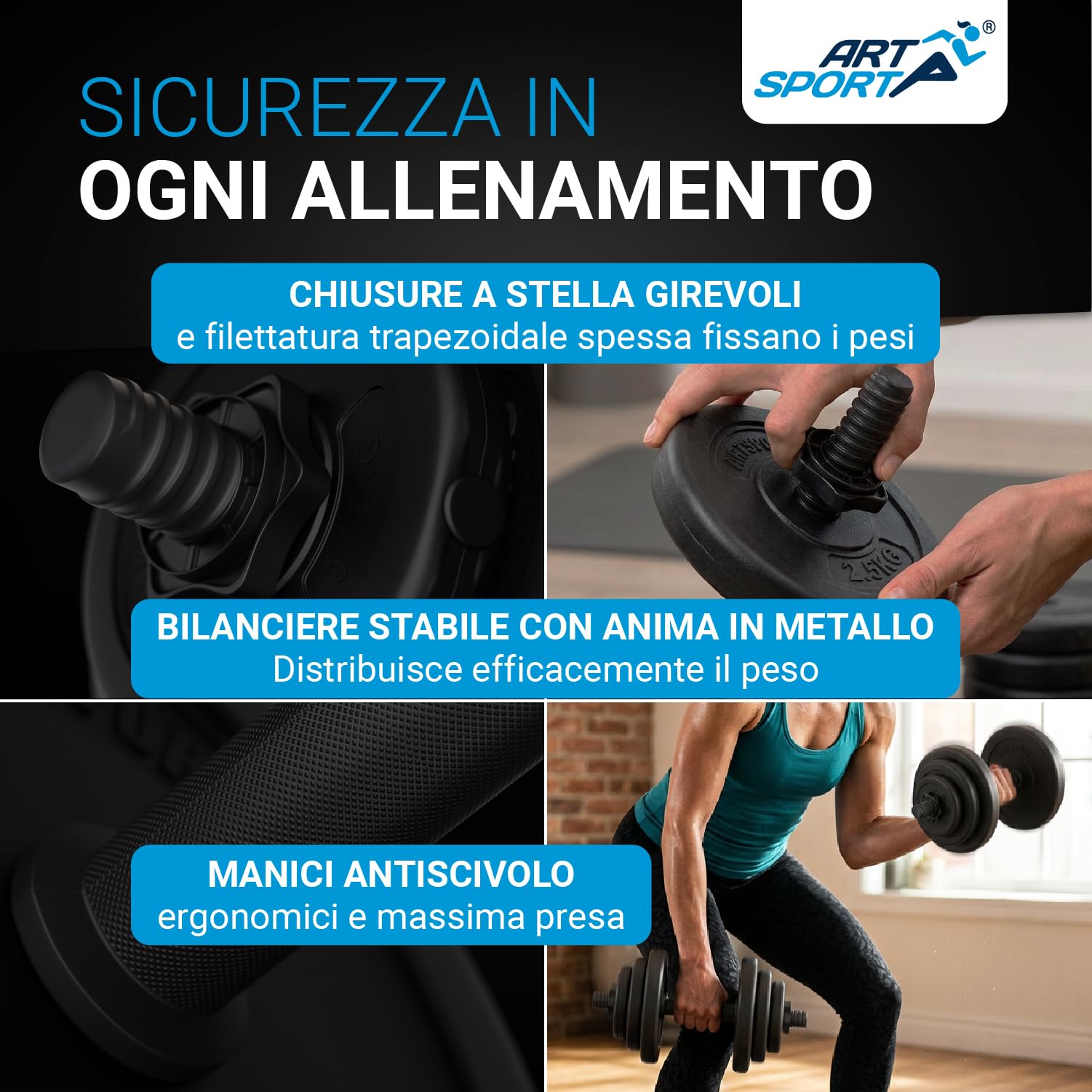 ArtSport Set di manubri da 2 pezzi 20/30 / 40 kg - set di 2 manubri, pesi e 4 serrature a stella