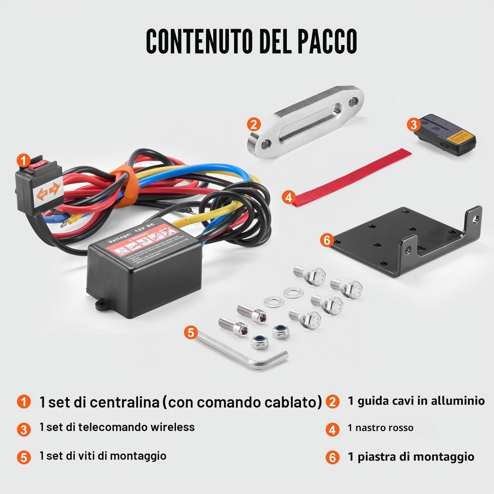 VEVOR Verricello Elettrico, Capacità di Tiro della Linea 2041 kg Verricello ATV/UTV 12 V CC Φ0,6 x 1188,7 cm 12 Trefoli in Corda Sintetica in Alluminio, Telecomando Senza Fili e Cablato, per UTV ATV