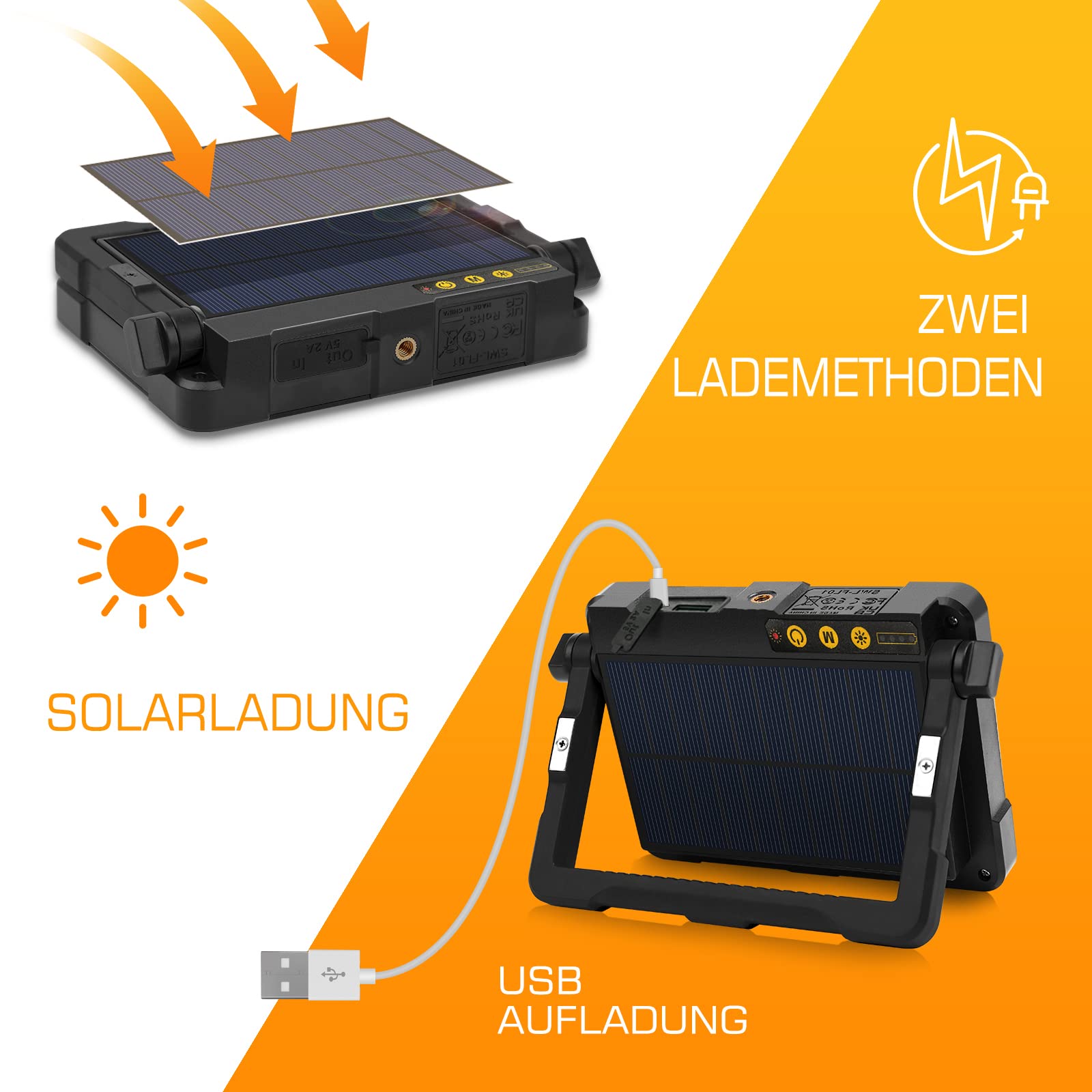 MEIKEE Reflektor budowlany LED 80W, lampa robocza LED 12000mAh, reflektor akumulatorowy, 4 tryby świecenia, lampa kempingowa, przenośna, 5 poziomów jasności, ładowanie solarne i USB, lampa