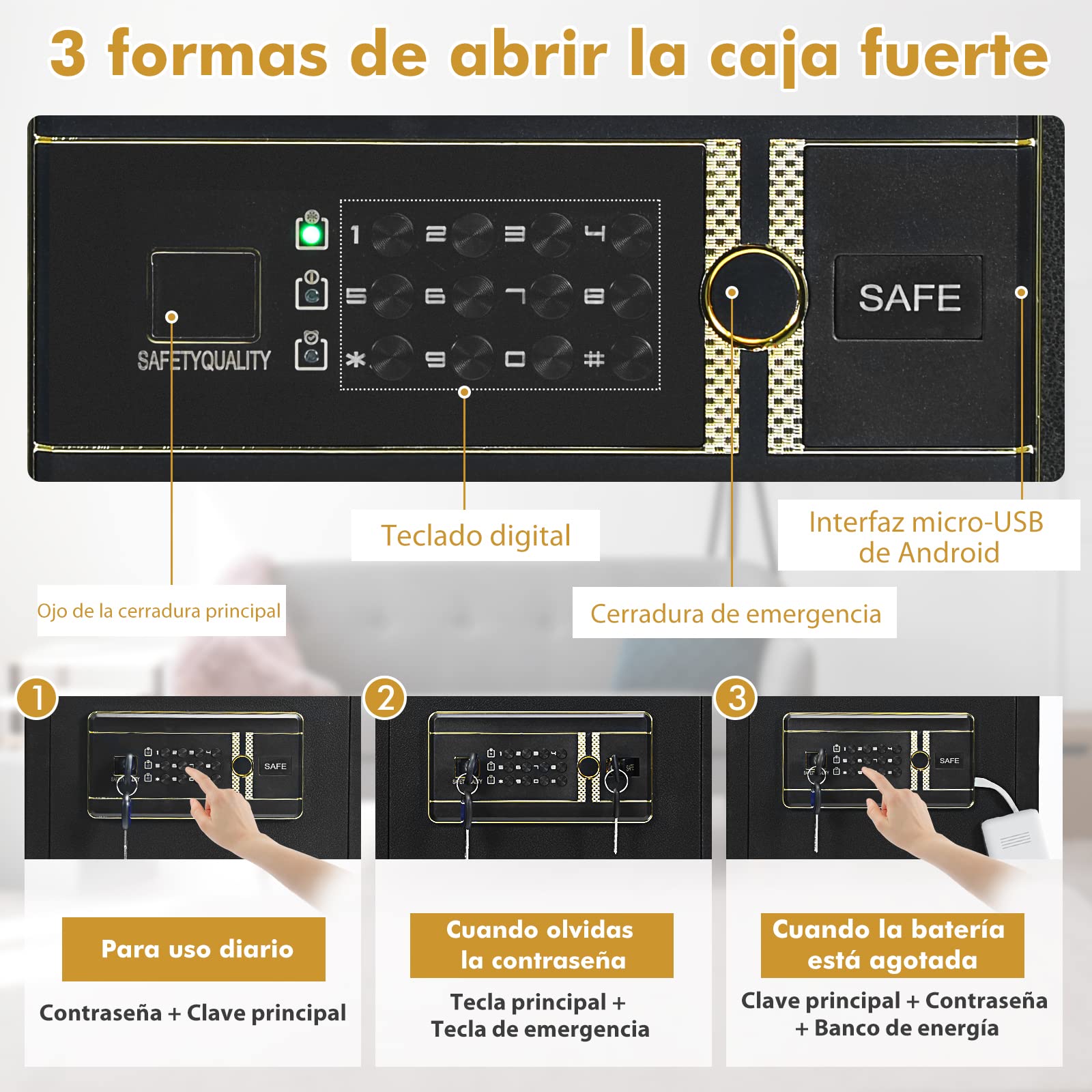 COSTWAY Caja Fuerte con Teclado Digital, Cerradura Integrada y Llaves Dobles de Seguridad, Estante Extraíble para Hogar, Oficina, Hotel (38L)