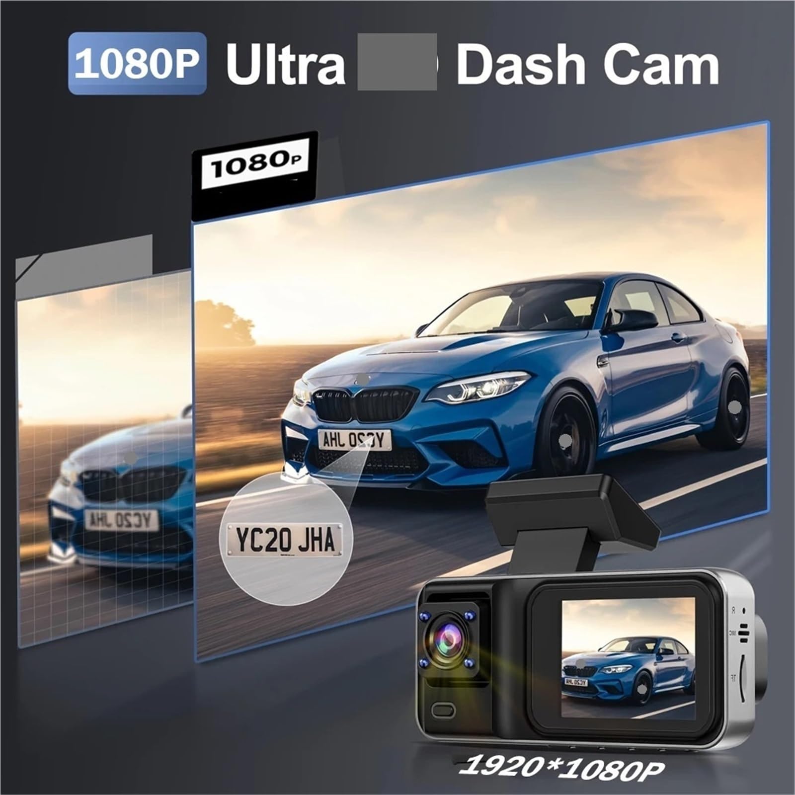 Cámara de Marcha atrás Cámara de Aparcamiento Cámara de salpicadero para Coche, Caja Negra, DVR para Coche, 1080P, cámara de visión Trasera(2 Lens Dash CAM,No TF Card)