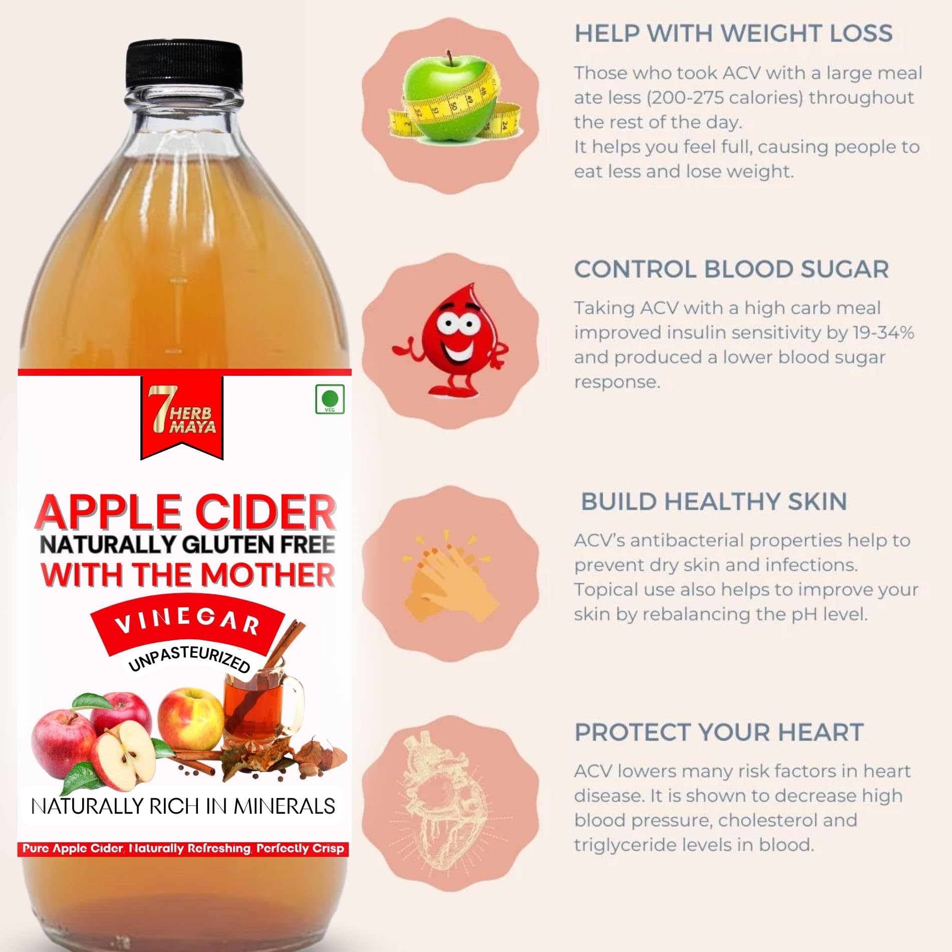 7HerbMaya Organic Apple Cider Vinegar with Mother | Naturally Fermented Apple Vinegar from Himalayan Apples | Raw, Unfiltered Plant-Based Refresher (2 Litre) 3