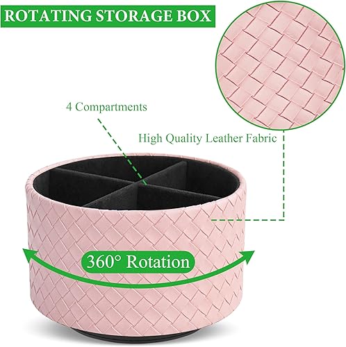 Miniatura 3 de Hennaja Organizador Redondo de Cuero para Suministros de Arte, Soporte para Control Remoto, Rotación de 360 Grados, Soporte Multifuncional para