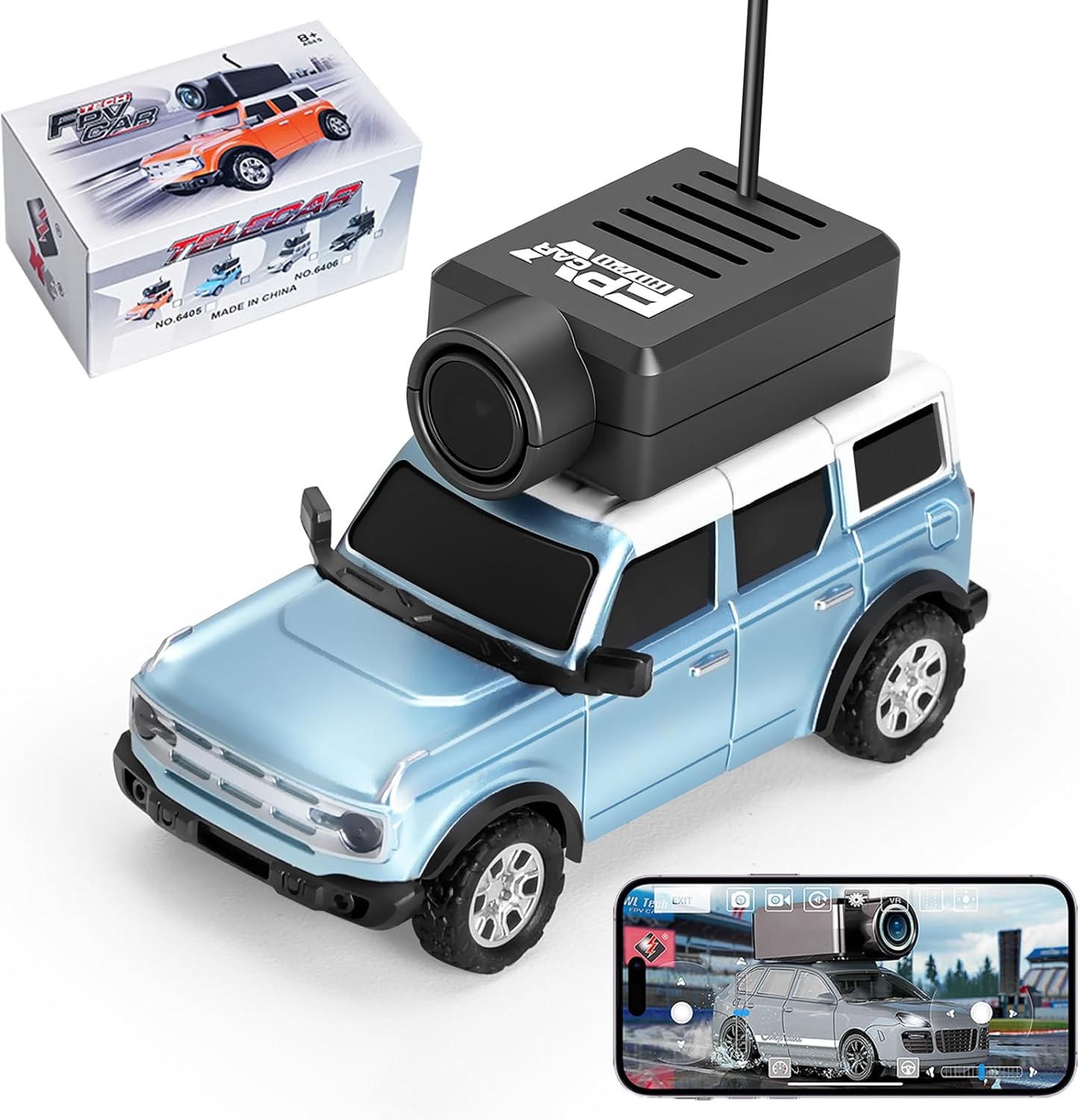WLtoys 1:64 Mini RC Cars, 2.4G FPV Remote Control Toy Car with 720P HD Camera, Gyro, LED Ambient Light, APP Controlled Drifting Car for Adults (Blue)