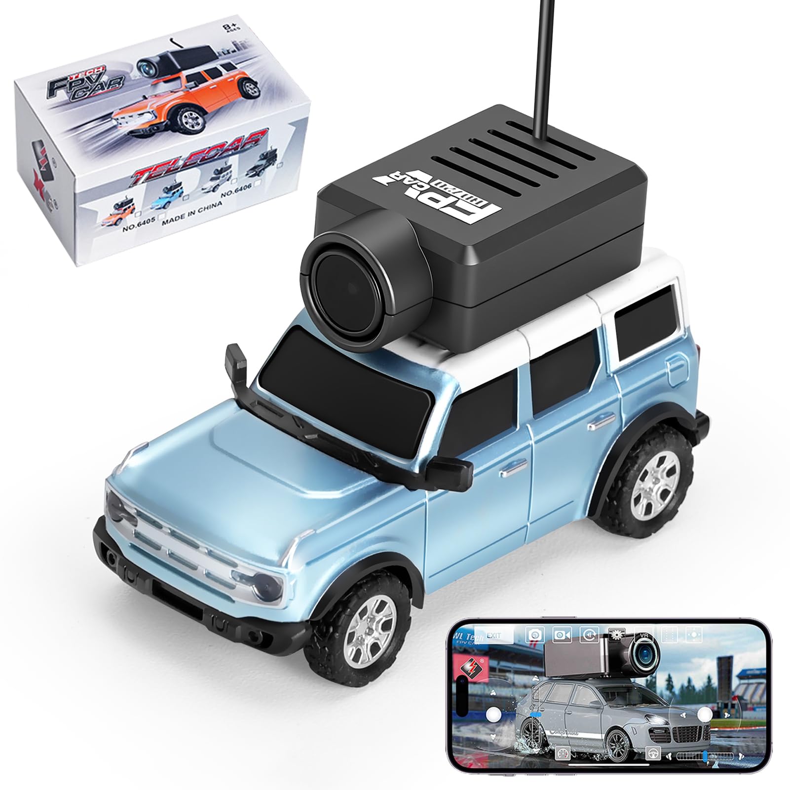 Hylukon WLtoys 1:64 Mini RC Cars, 2.4G FPV Remote Control Car with 720P HD Camera, Gyro, LED Ambient Light, APP Controlled Drifting Car for Adults (Blue)