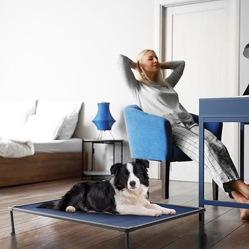 Miniatura 7 de Veehoo Cama elevada refrescante para perros para exteriores, cama elevada a prueba de mordeduras para perros medianos, plataforma lavable para
