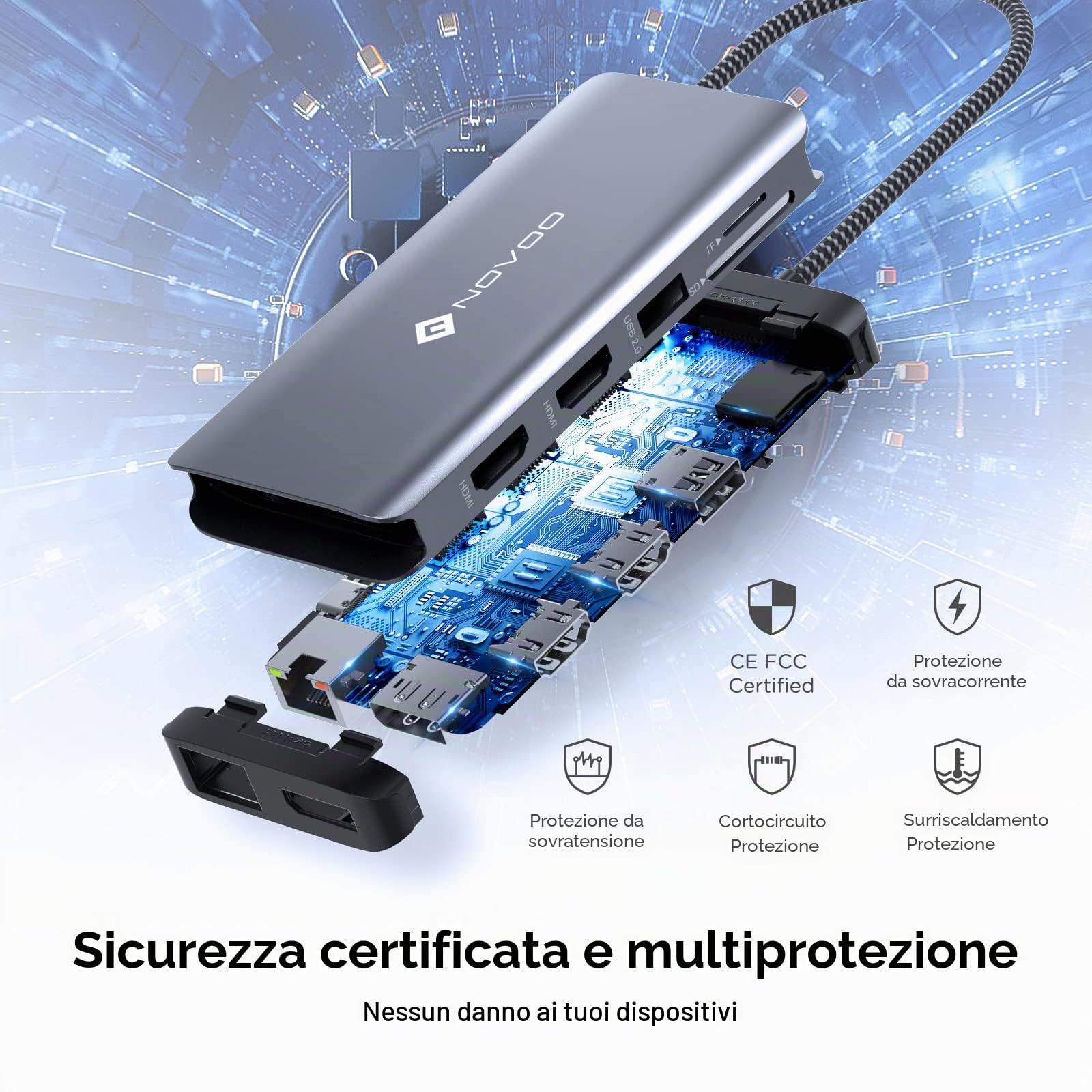 NOVOO Docking Station Triple Display USB C Hub Con HDMI 4K@60Hz e DisplayPort 4K@120Hz, Gigabit Ethernet, 100WPD, SD/TF, 4 Porte USB per MacBook e Altri Laptop USB C