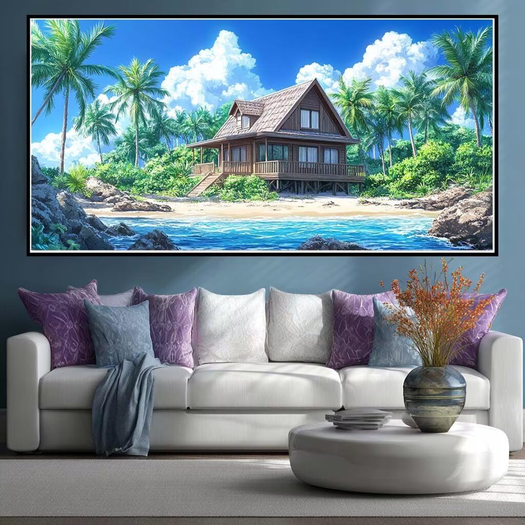 Diamond Painting Kits for Adults Large, 5D DIY Wooden House Diamond Art Kits Adults Square Drill Large Dimond Art Landscape Gem Arts Crafts for Wall Decoration 200x100cm/78.7x39.4 Inch (WL494)