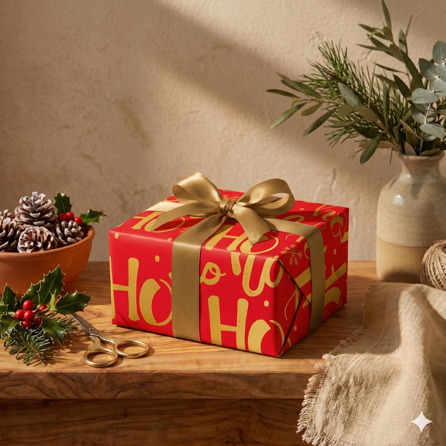 Bobine de papier cadeau, grand rouleau 62 cm x 100 m • LETTRES DE NOËL • Idéal pour : Commerces, Entreprises, Emballage de cadeaux de Noël, Rois Mages