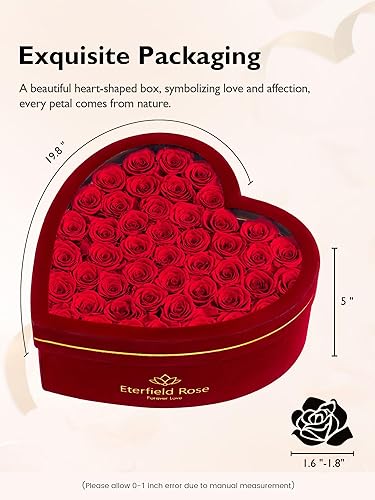 Miniatura 3 de Eterfield Caja de 47 flores para siempre en forma de corazón, rosas preservadas para el día de San Valentín que duran más de un año, flores Rojo,Rosa