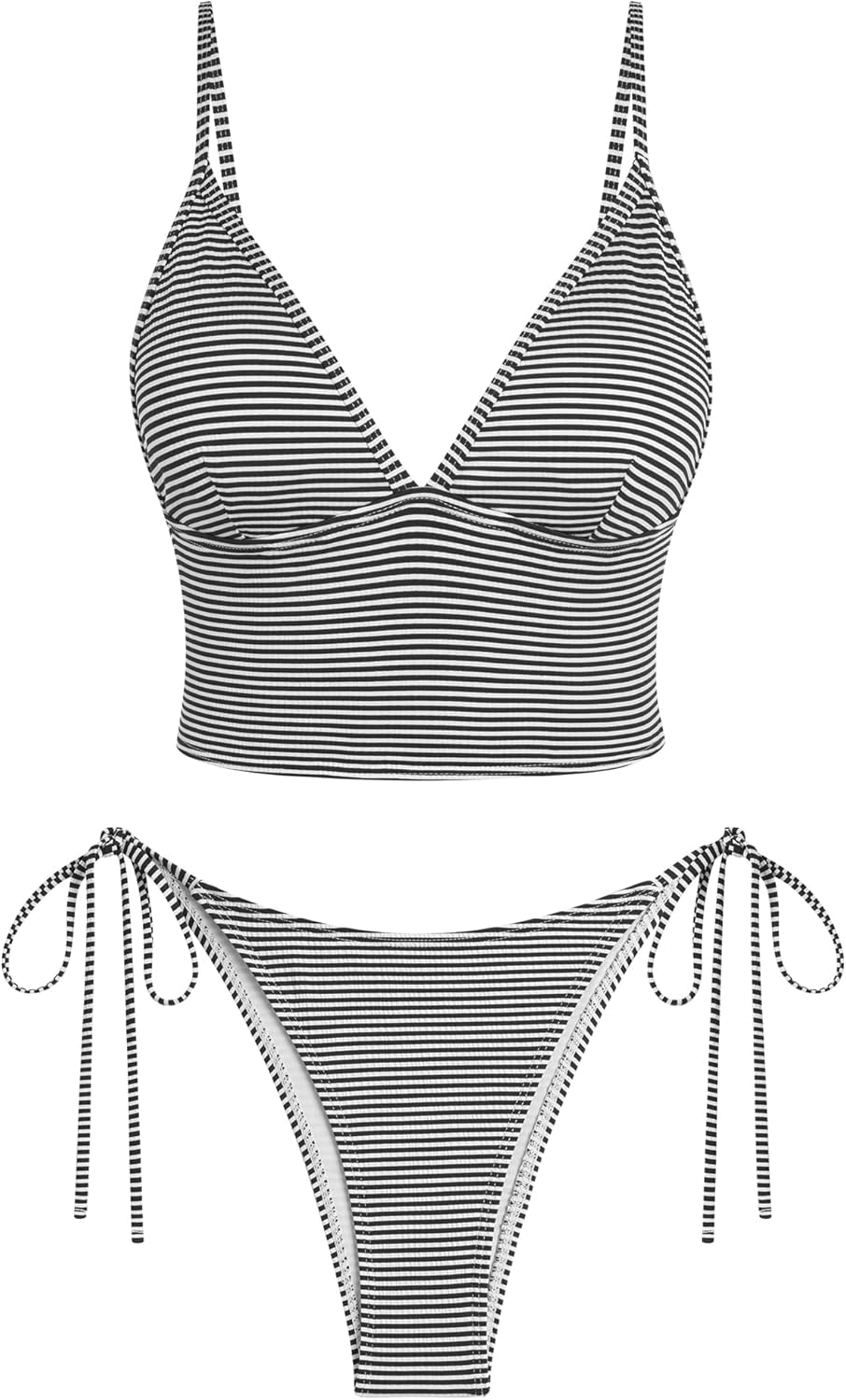 ZAFUL Women's Spaghetti Strap Tankini Swimsuits V Neck Tummy Control Tie Side Thong Bikini Swimsuits 2 Piece Bathing Suits