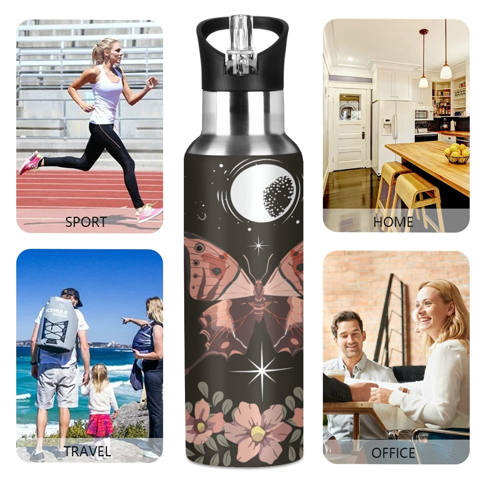 Vnurnrn Art Vintage Fleur Papillon Bouteille D'eau Isotherme Avec