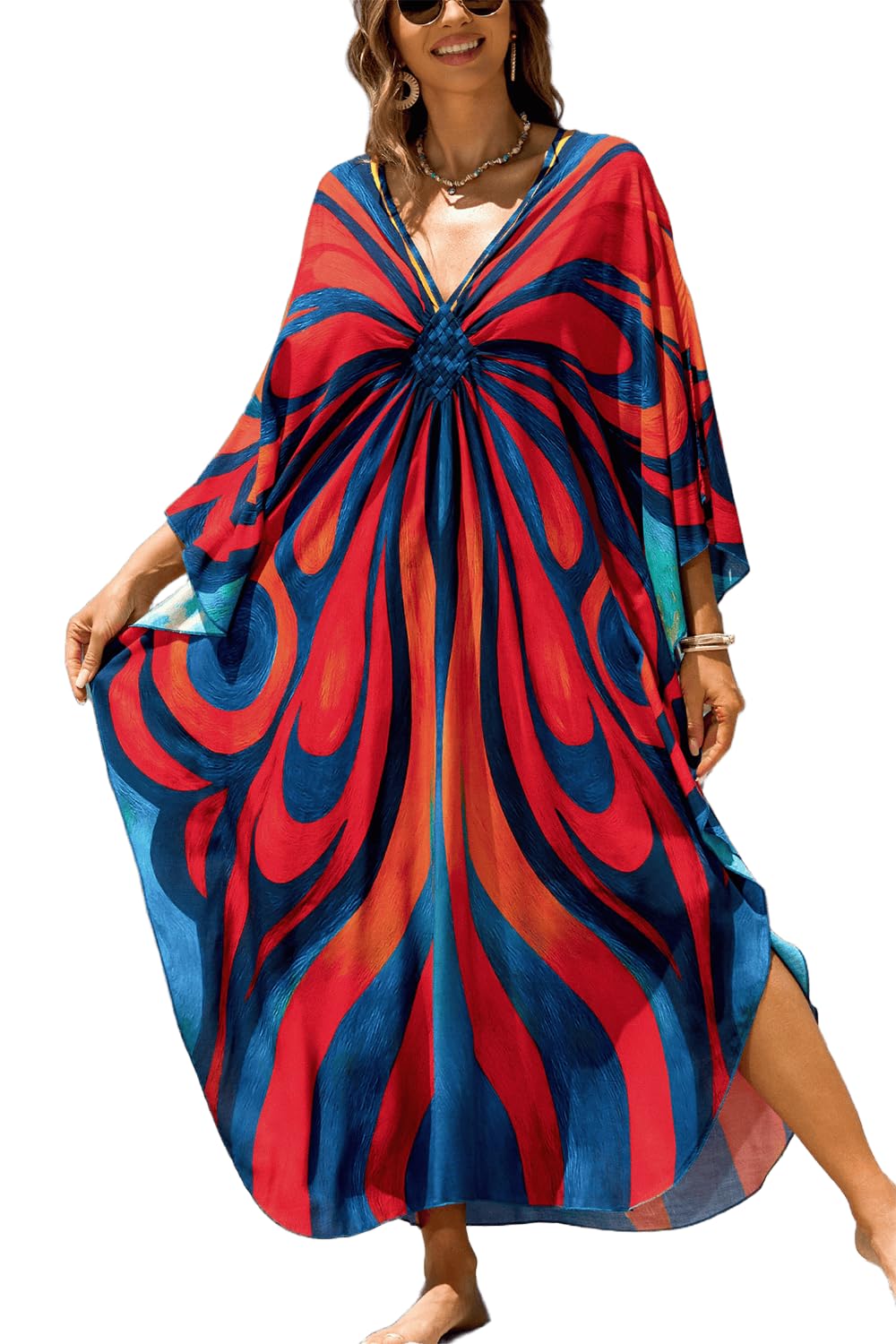 L-Peach Women's Summer Long Beach Dress Kimono Maxi Kaftan Cover ups