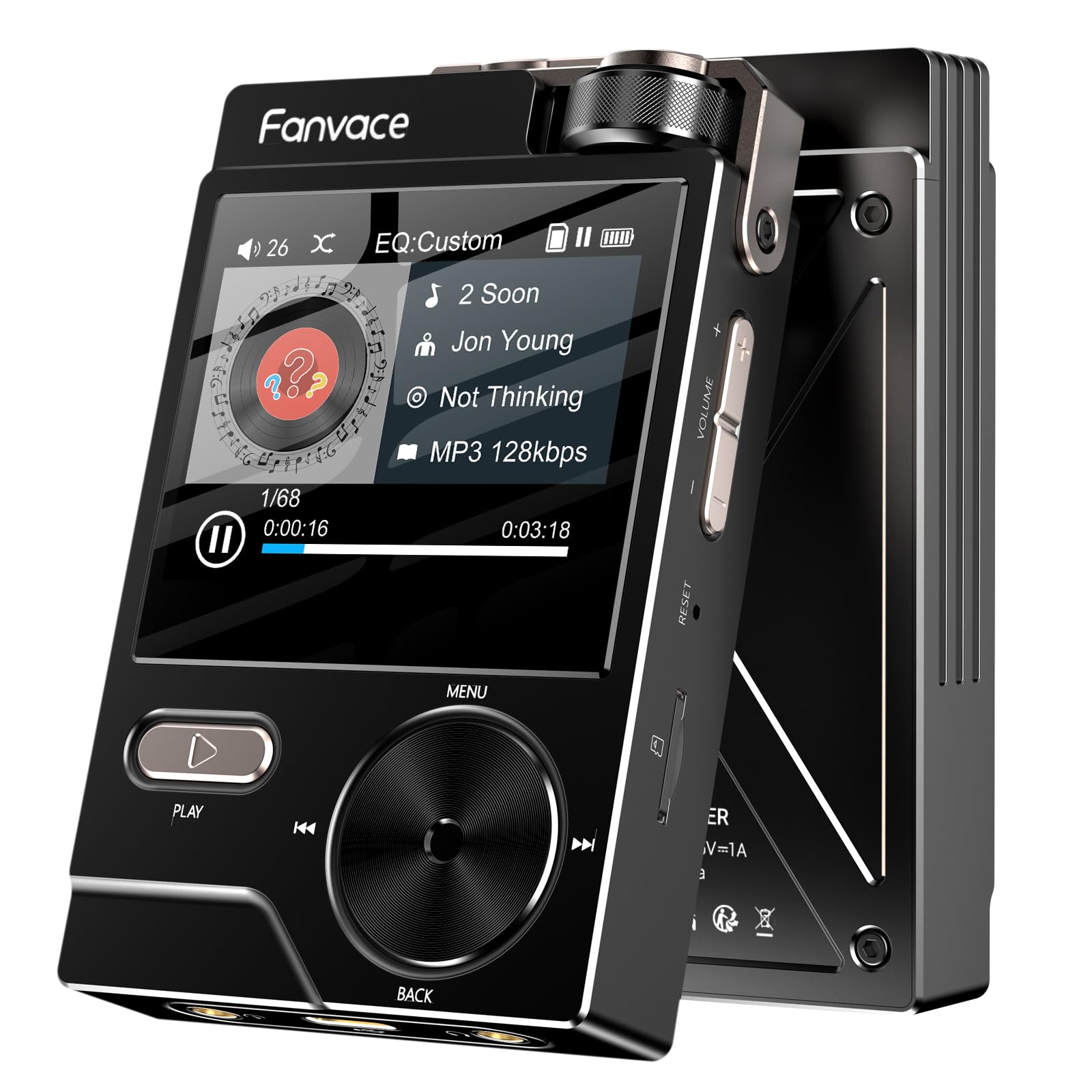 HiFi MP3 Player, Lossless DSD High-Resolution Digital Audio Music Player, Portable DAC FLAC Audio Player, 192Khz/24bit, 64GB Portable Audio Player, Support up to 256GB (Black)
