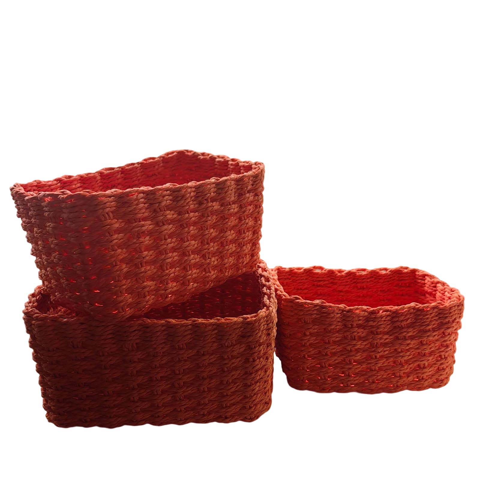 3PCs Sturdy Woven Paper Organizers Baskets Portable Storage Containers for Clothes Shoes Household Items Paper Rope Storage Basket Set