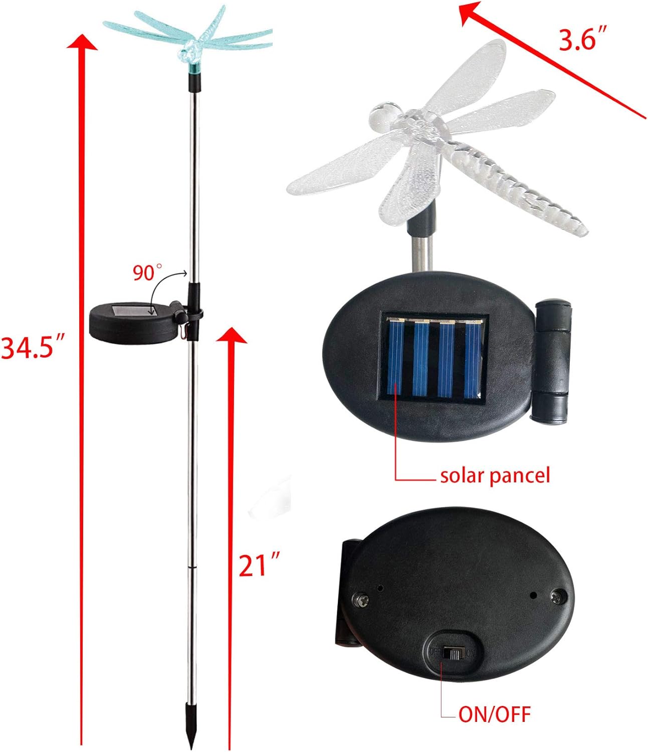 Waterproof Outdoor Solar Garden Stake Light with Vivid Color Charging Figurine –Dragonfly LED Garden Landscape Lawn Lamp for Flower Beds Backyards Decoration, 1Pack - Image 7