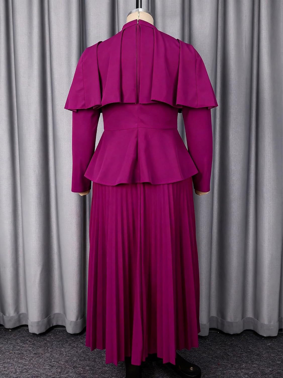 AOMEI Women's Plus Size 2 Piece Set O Neck Cloak Sleeve Tops Pleated A Line Skirts Suit Office Party Casual Outfits (Purple,1XL)