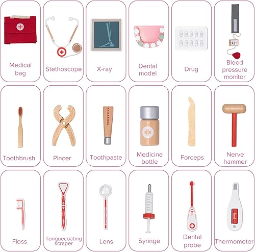 Miniatura 6 de Kit de doctor para niños, juguete de simulación de 18 piezas, juego de doctor para niños pequeños, kit de dentista juego de rol, kit médico para