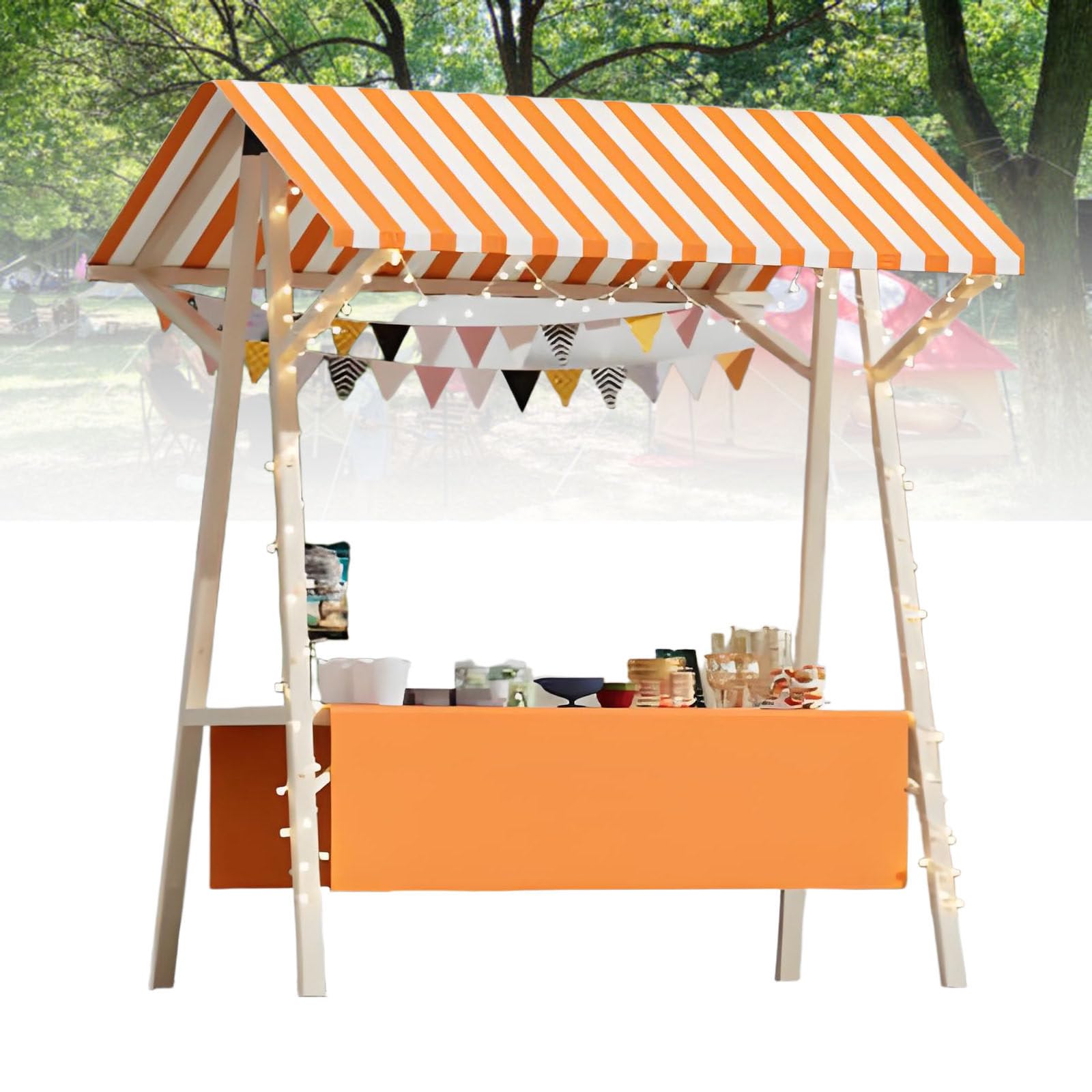Genérico Carrito de Comida Ligero y Plegable con toldo - Quiosco portátil de Madera para mercados agrícolas, Puestos de Perritos Calientes y Helados, 120 x 60 x 200 cm