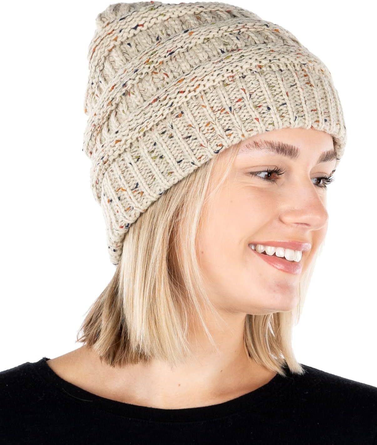 Funky Junque Confetti Knit Beanie for Women – Colorful Slouchy Cute Beanies, Cable Knitted Womens Winter Hats, Cozy Fashion