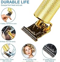 Vista 3 de Recortadora de pelo y aseo profesional para hombre con cuchilla en T, kit de corte de pelo y aseo recargable (dorado)