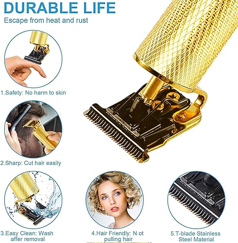 Miniatura 3 de Recortadora de pelo y aseo profesional para hombre con cuchilla en T, kit de corte de pelo y aseo recargable (dorado)