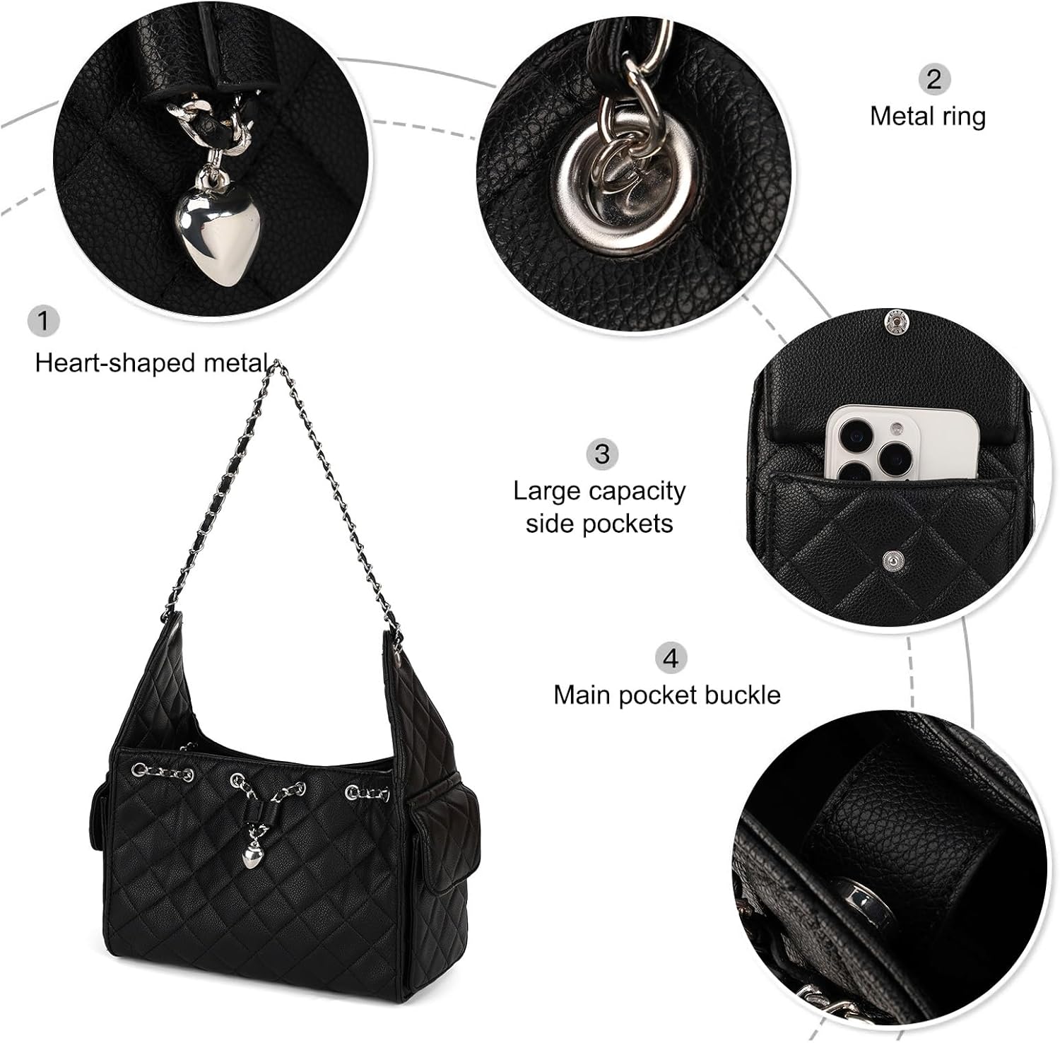 Quilted Purse for Women, Vegan Leather Shoulder Tote Bag with Chain Strap Designer Top-Handle Bags Small Satchels Handbags | Stylish Design, Practical Size, Multiple Pockets, Spacious Capacity, Convenient Access, Quality Materials - Image 8