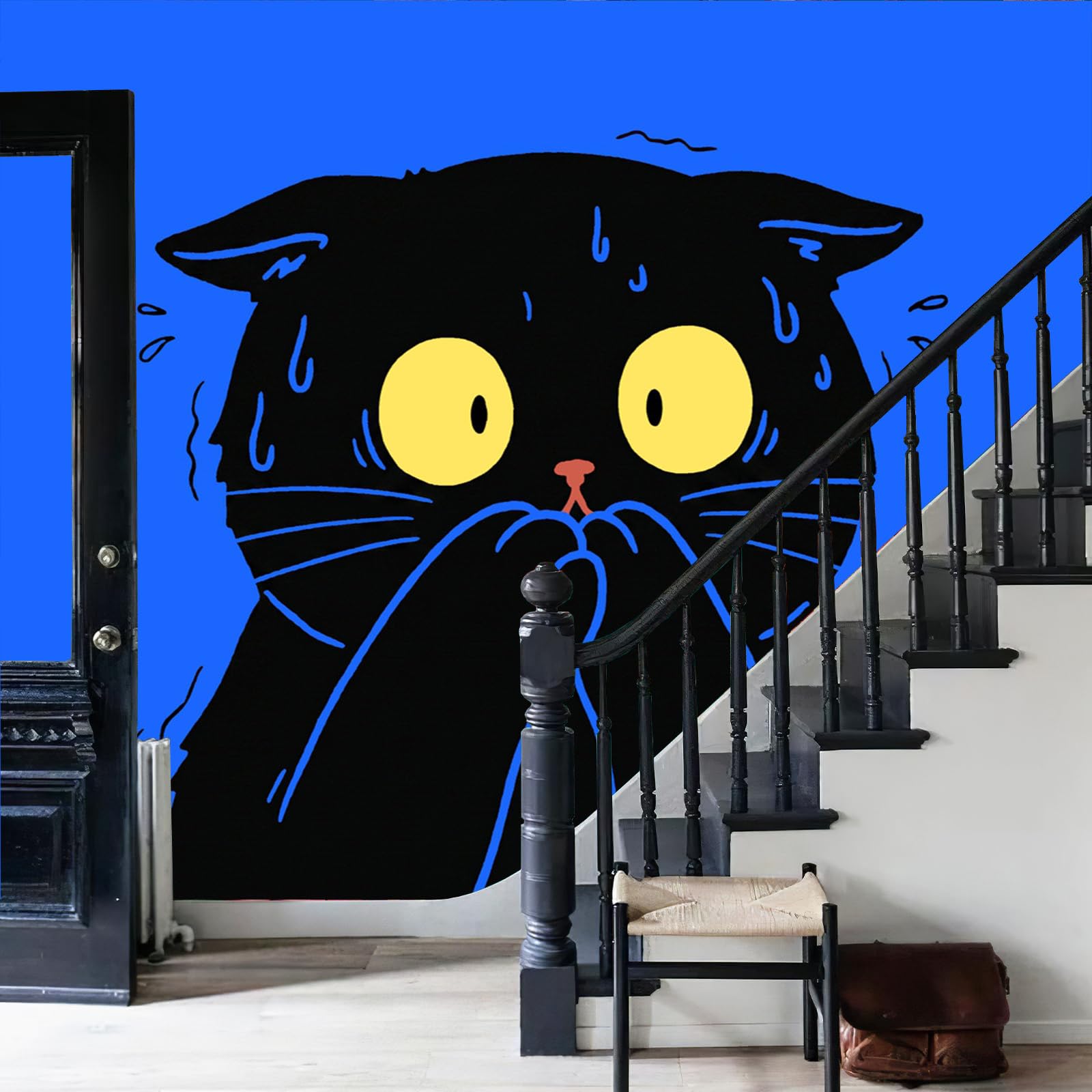 Vlies Fototapete Lustige schwarze Katze Cartoon-Katzen 250x175cm - Fototapeten - Tapeten - für Wohnzimmer Schlafzimmer - Vliestapete Wandtapete Tapete 3D Effekt- Tapetenkleister erforderlich