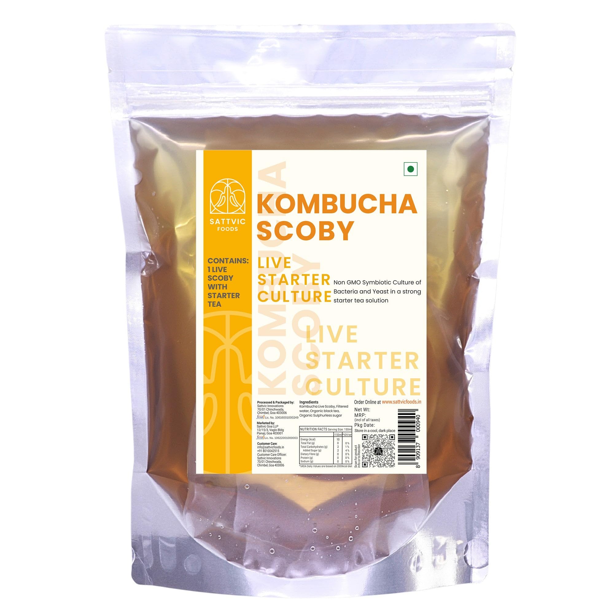 Sattvic Foods Kombucha SCOBY (400 g) | Endless Brewing with Tea & Sugar | Natural, NON-GMO, Live Culture | Probiotic-Rich, Gut Health & Immunity Support, Hangover Remedy | Grows Baby SCOBYs