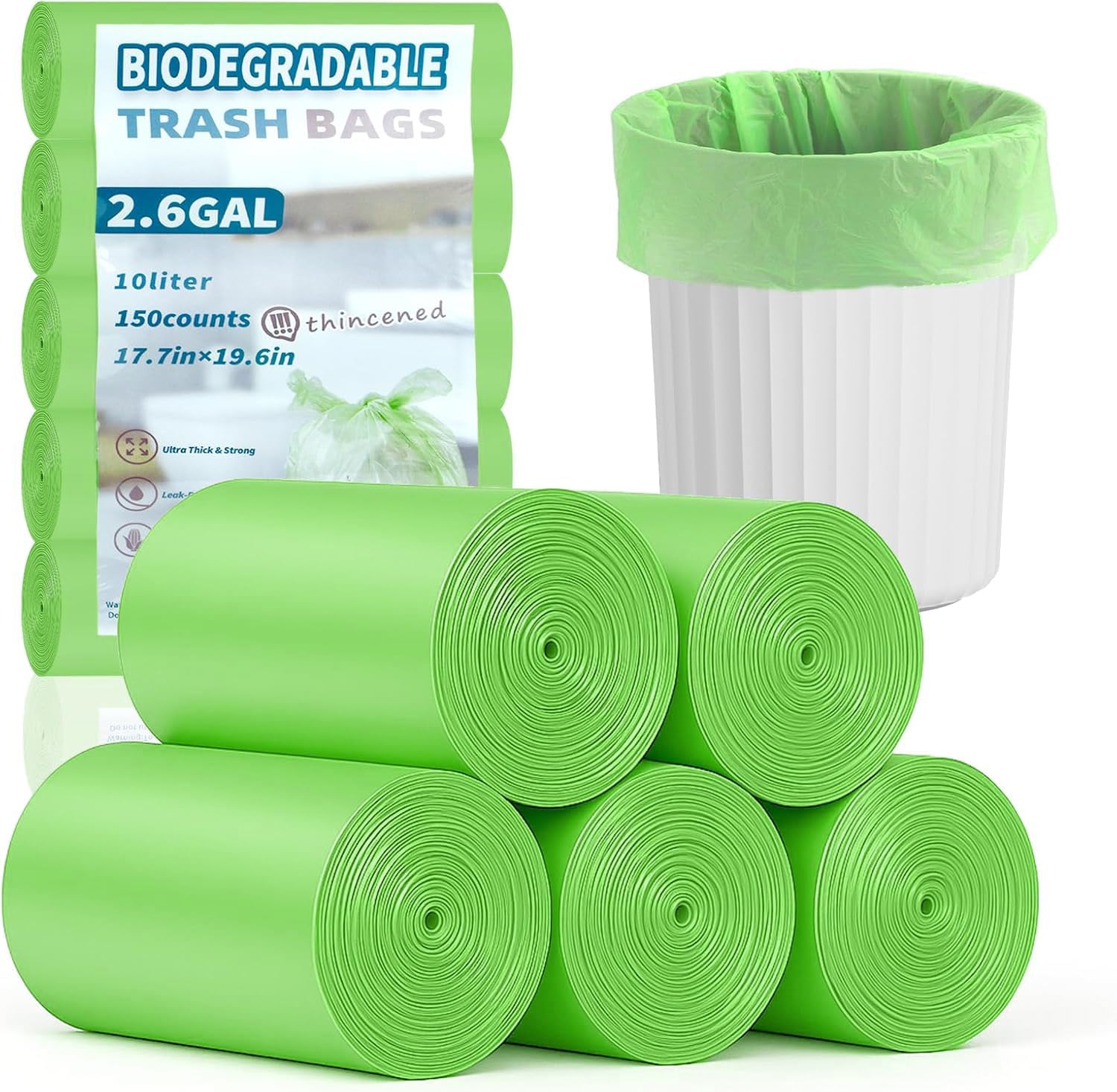 LRCXL 150 Count Compost Bags 10L, 2.6 Gallon Small Compostable Bags Green Trash Bags Waste Kitchen Biodegradable Garbage Bags for Food Scraps, Organic Compost Bin Bags