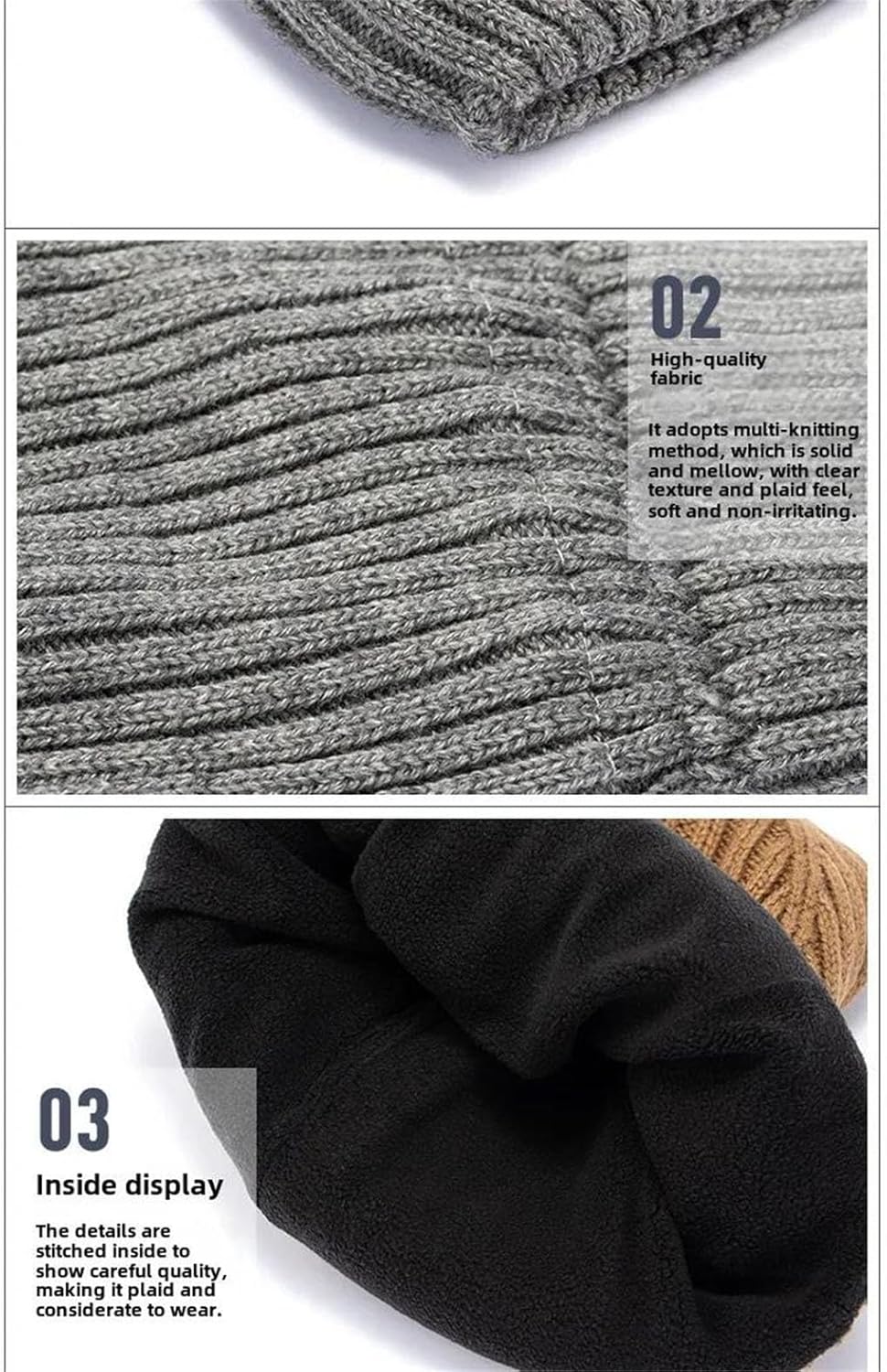 Men Wool Blend Thickened Thermal Windproof Ski Golf Outdoor Sports Knitted Beanie Hat