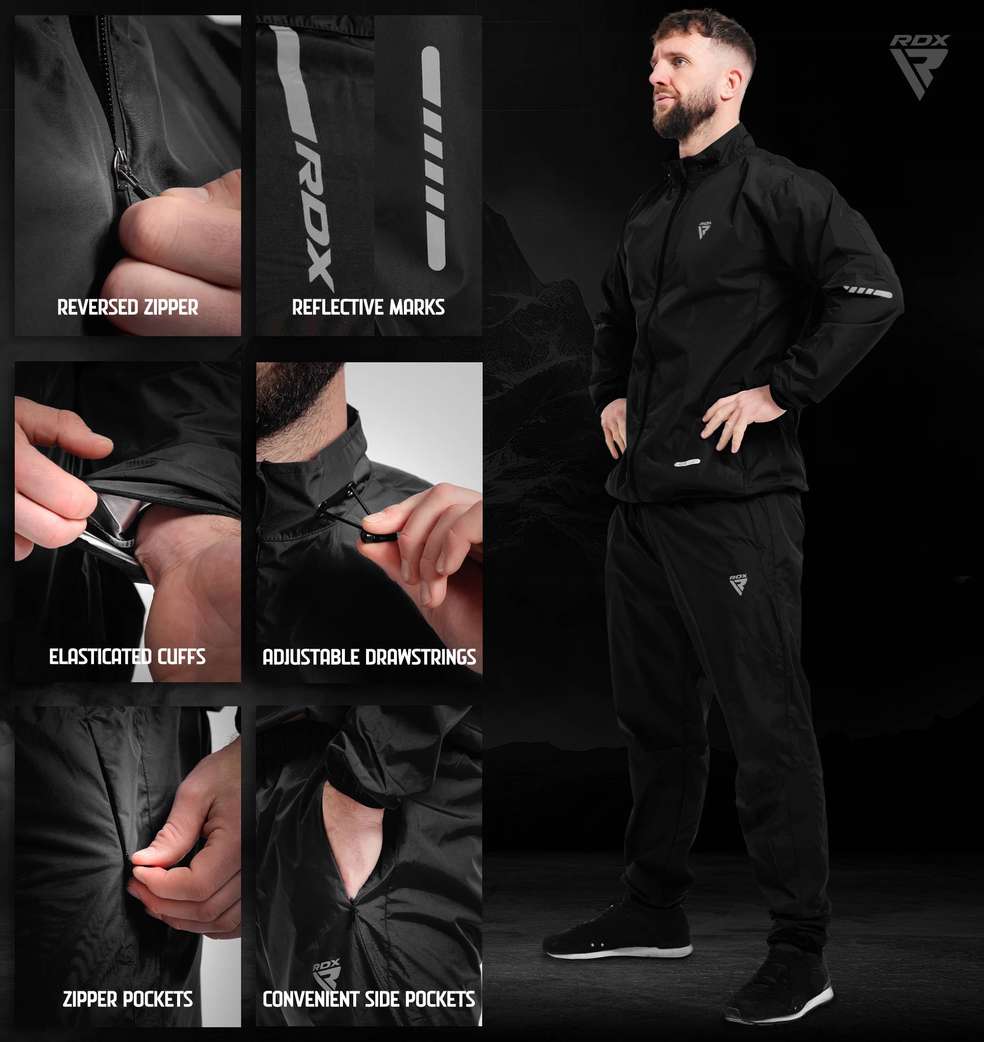 RDX Combinaison Sudation Fitness, Anti-Déchirure Survêtement, Costume Sauna Suit, Gilet de Sudation Minceur D’entraînement Perte Poids Pantalon, Running Cardio Sports Veste Vêtement, Hommes Femmes